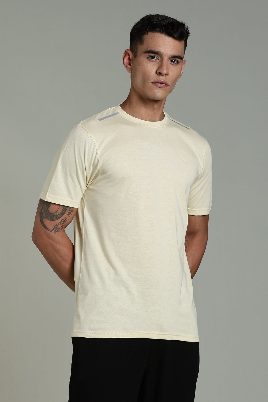 Men Beige Cotton Regular T-Shirt