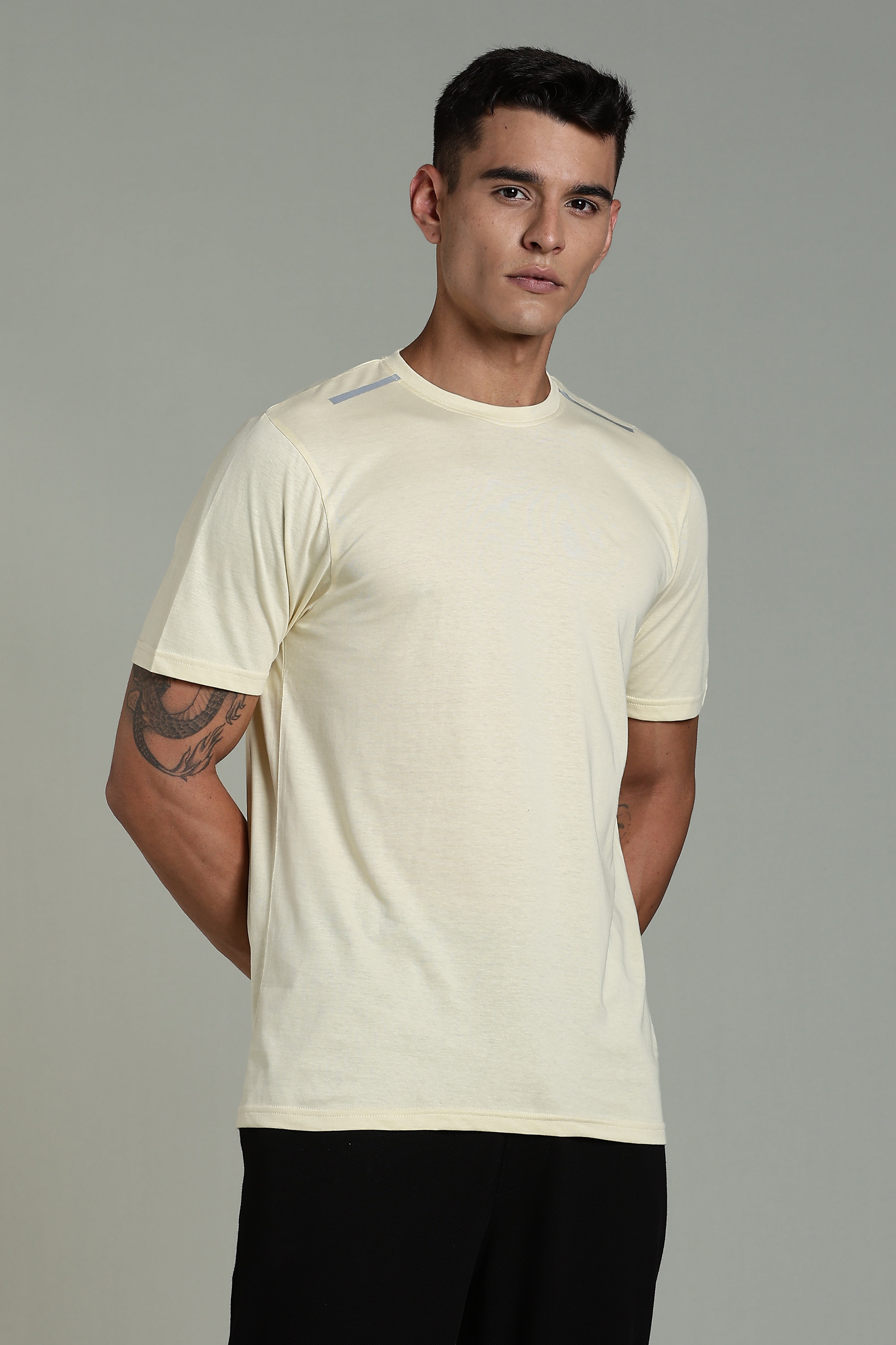 Men Beige Cotton Regular T-Shirt