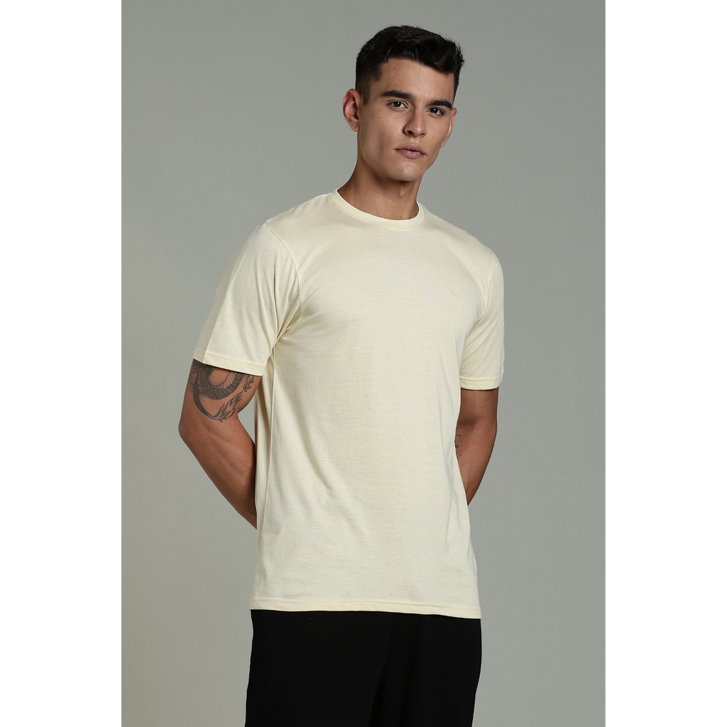 Men Beige Cotton Regular T-Shirt