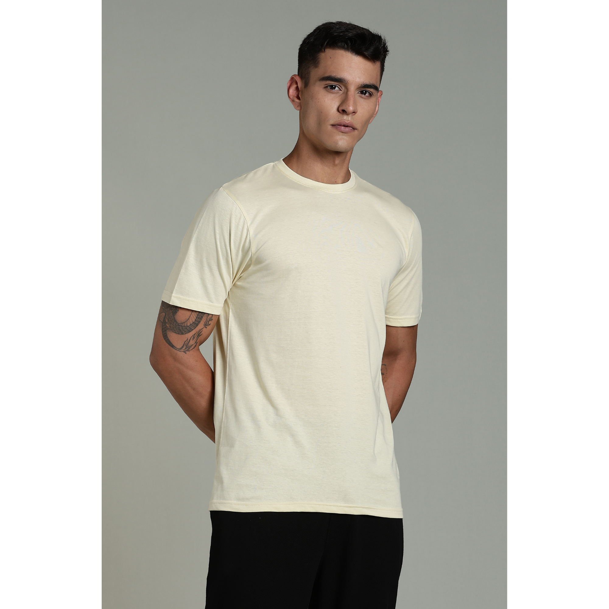 Men Beige Cotton Regular T-Shirt