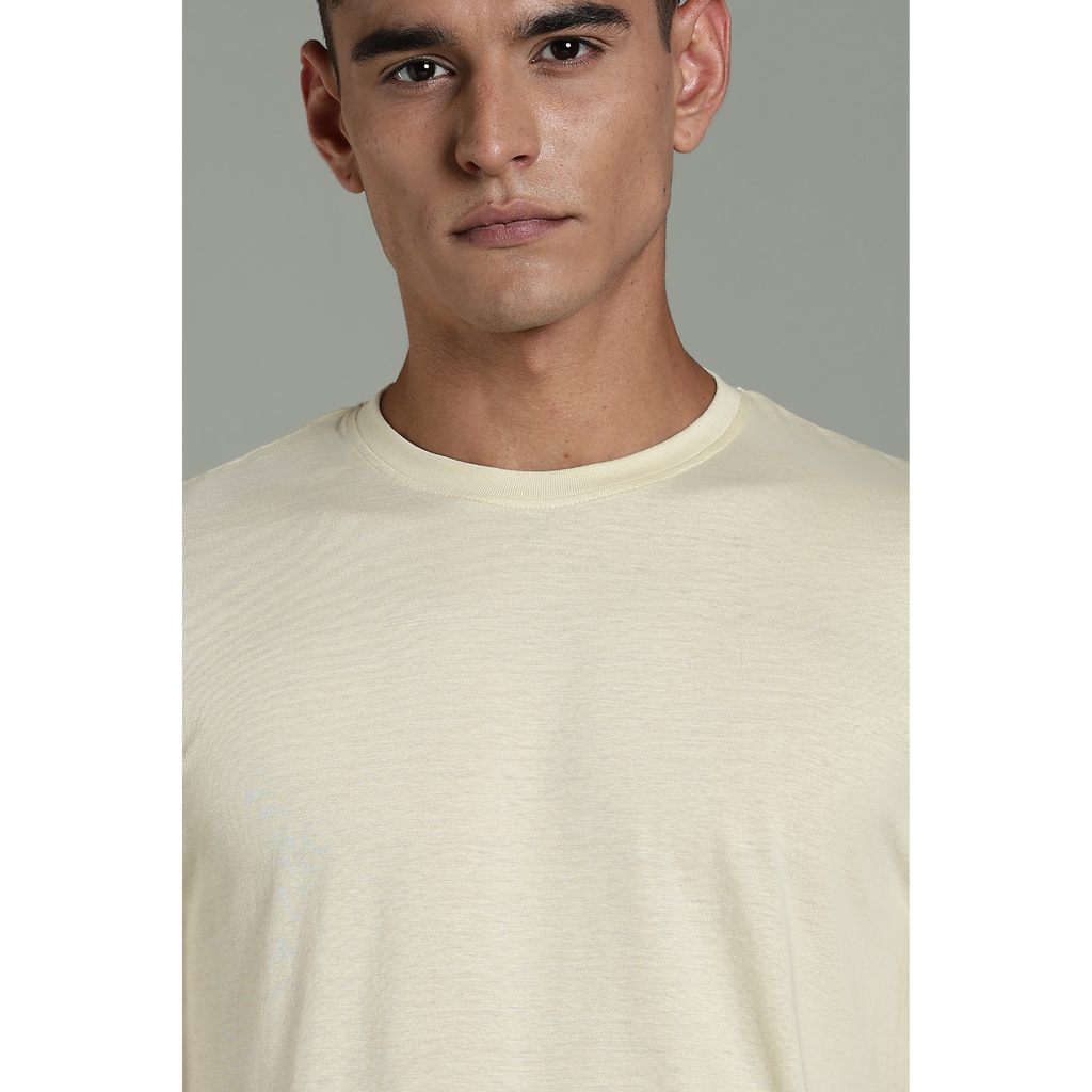 Men Beige Cotton Regular T-Shirt