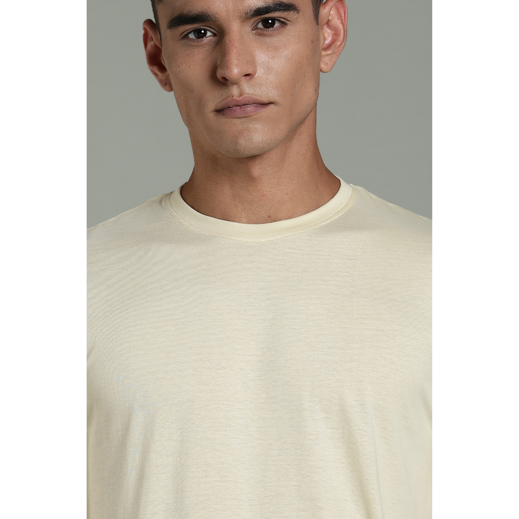 Men Beige Cotton Regular T-Shirt