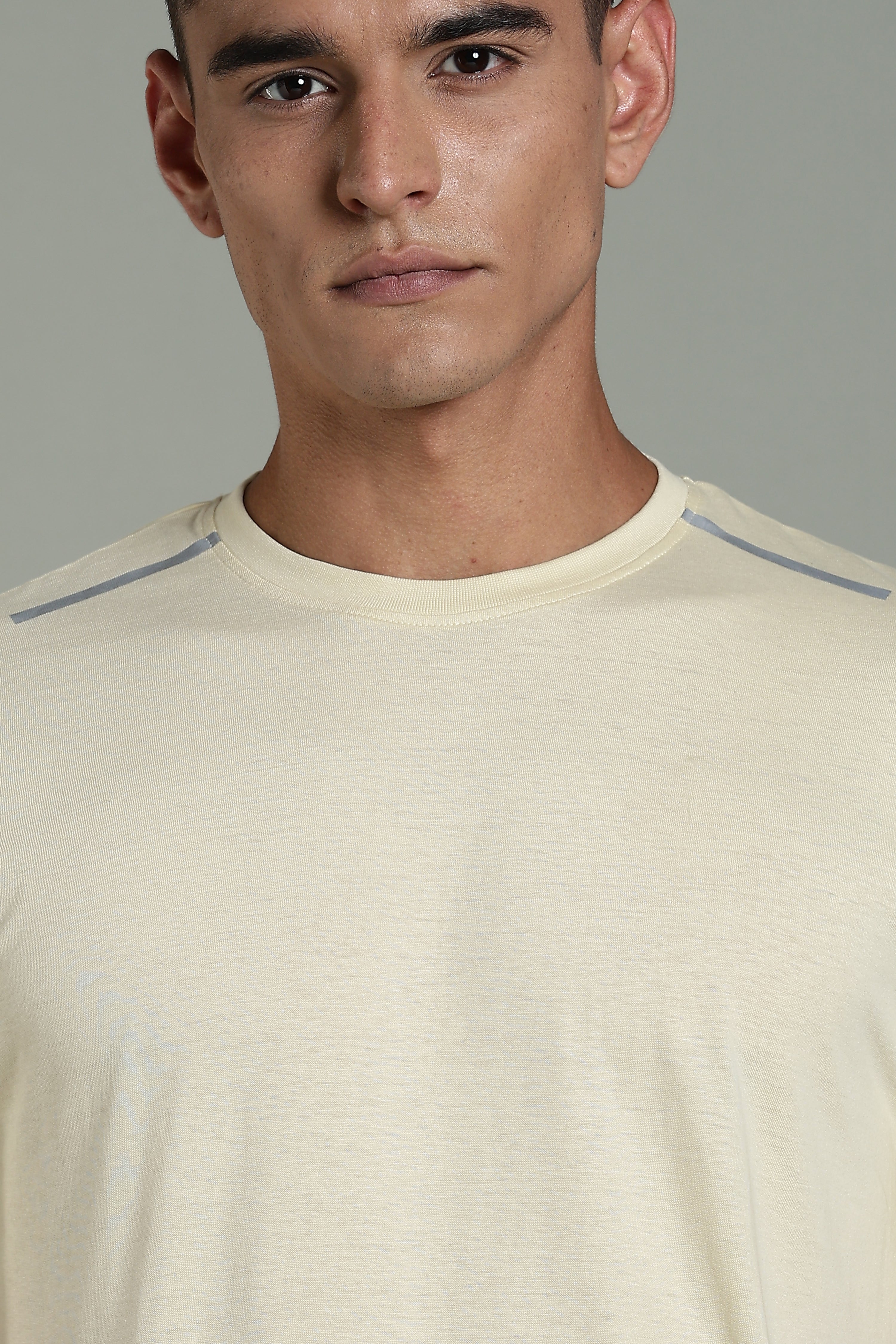 Men Beige Cotton Regular T-Shirt