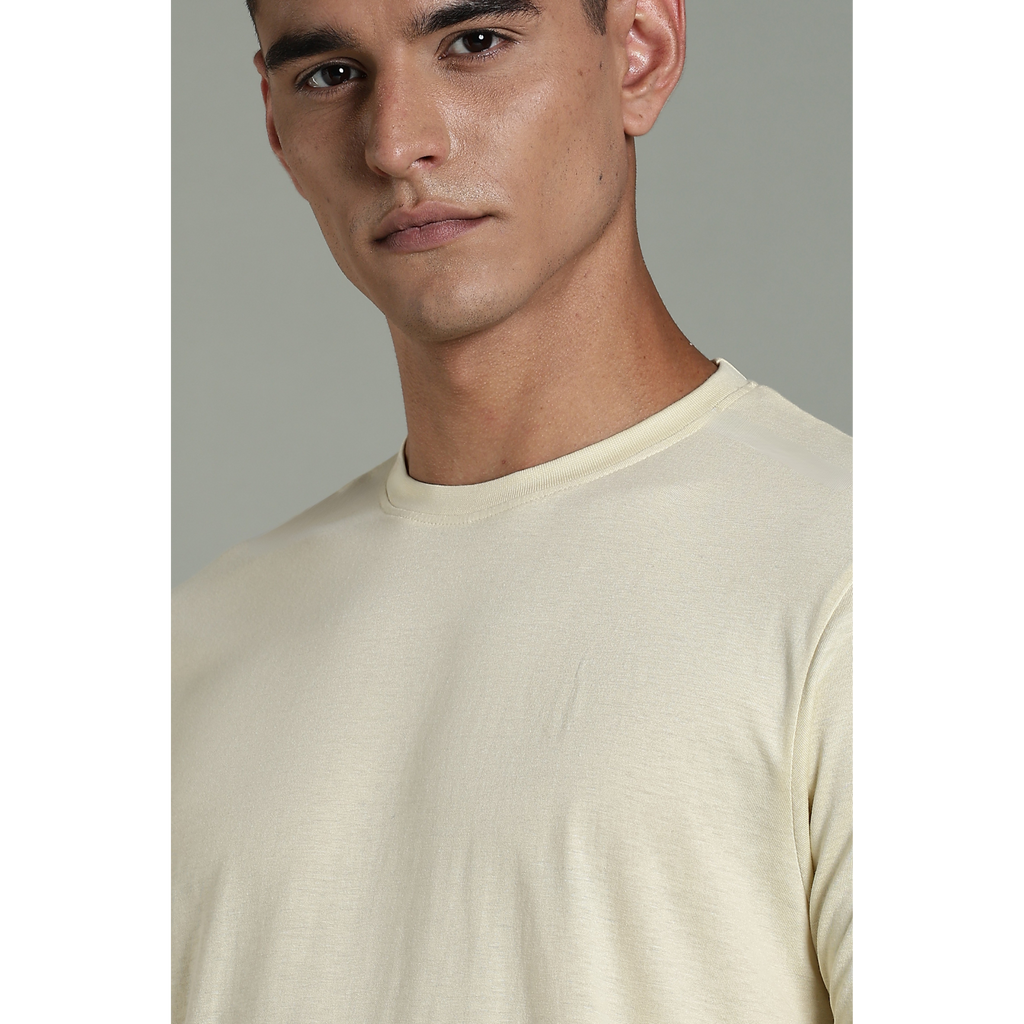 Men Beige Cotton Regular T-Shirt