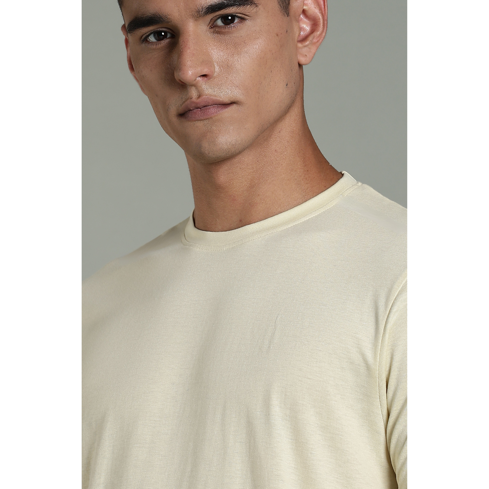 Men Beige Cotton Regular T-Shirt