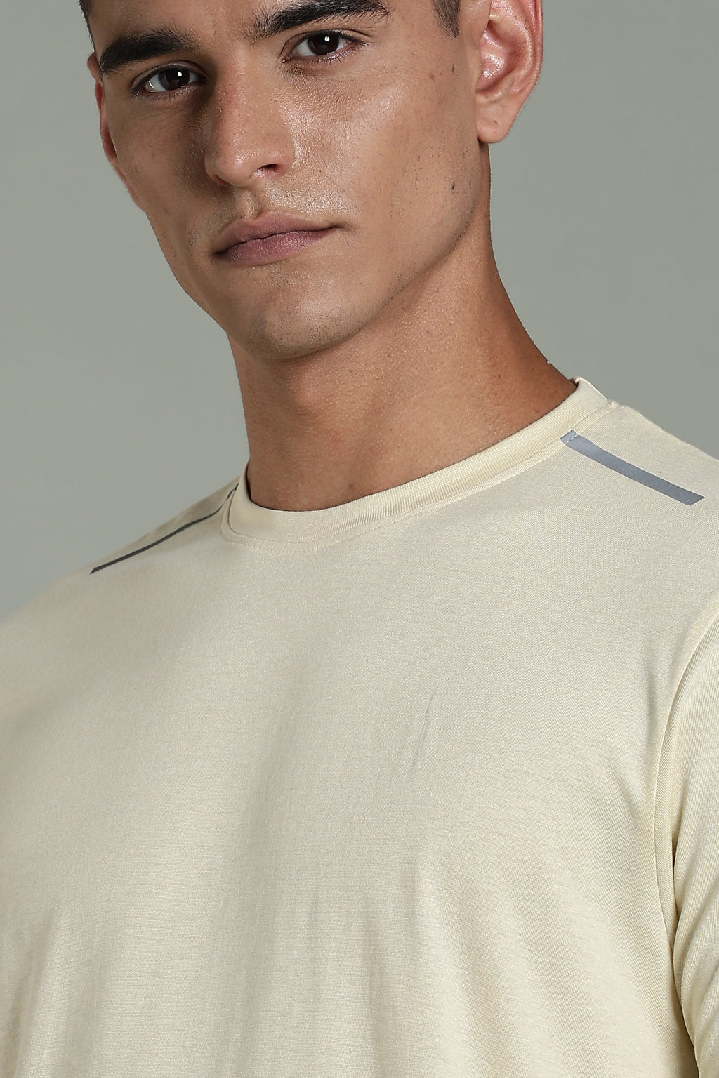 Men Beige Cotton Regular T-Shirt