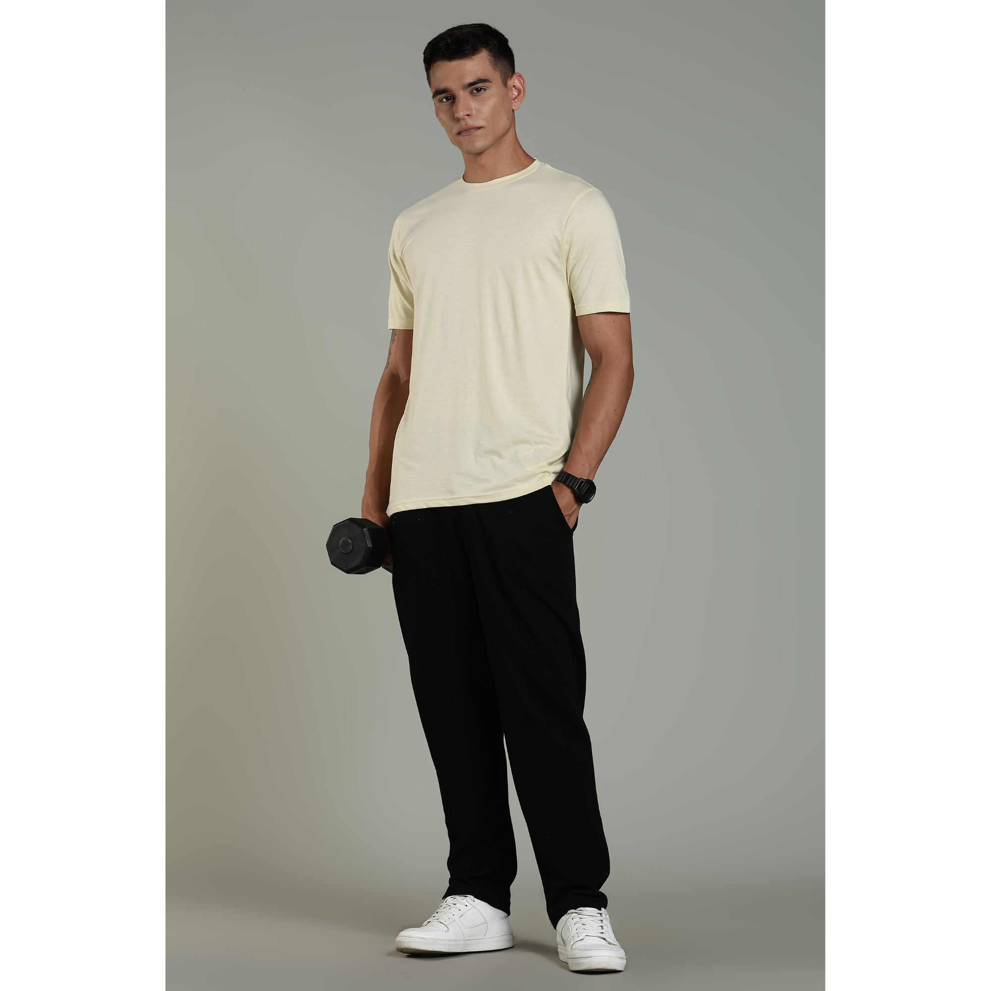 Men Beige Cotton Regular T-Shirt