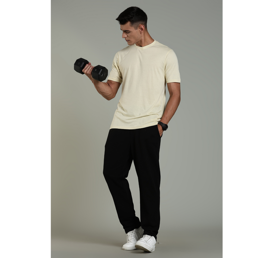 Men Beige Cotton Regular T-Shirt