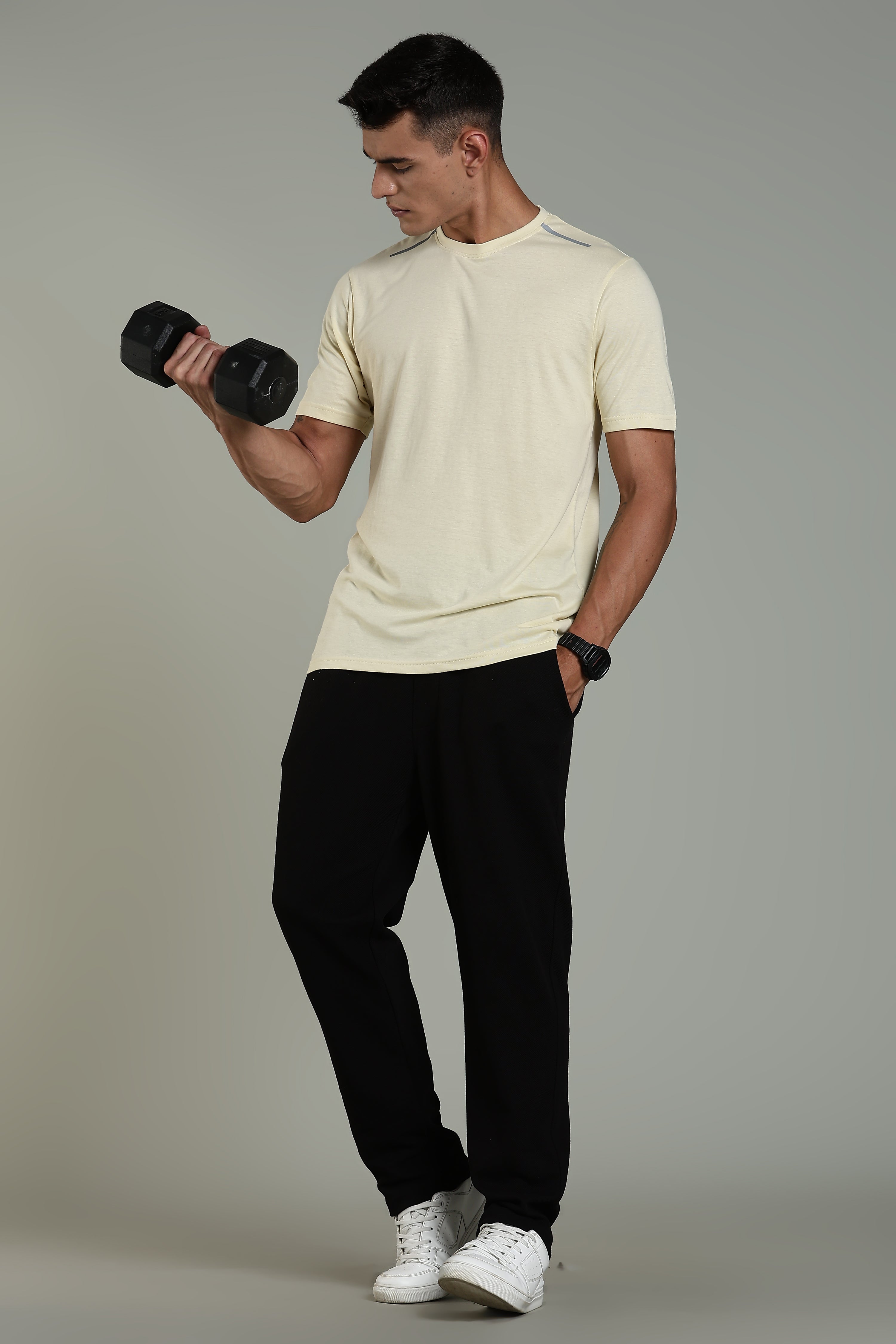 Men Beige Cotton Regular T-Shirt