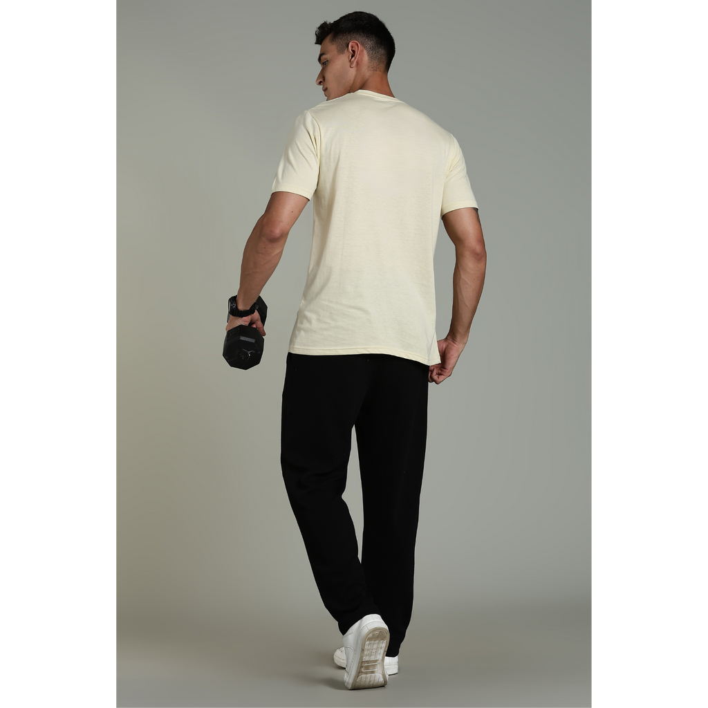Men Beige Cotton Regular T-Shirt