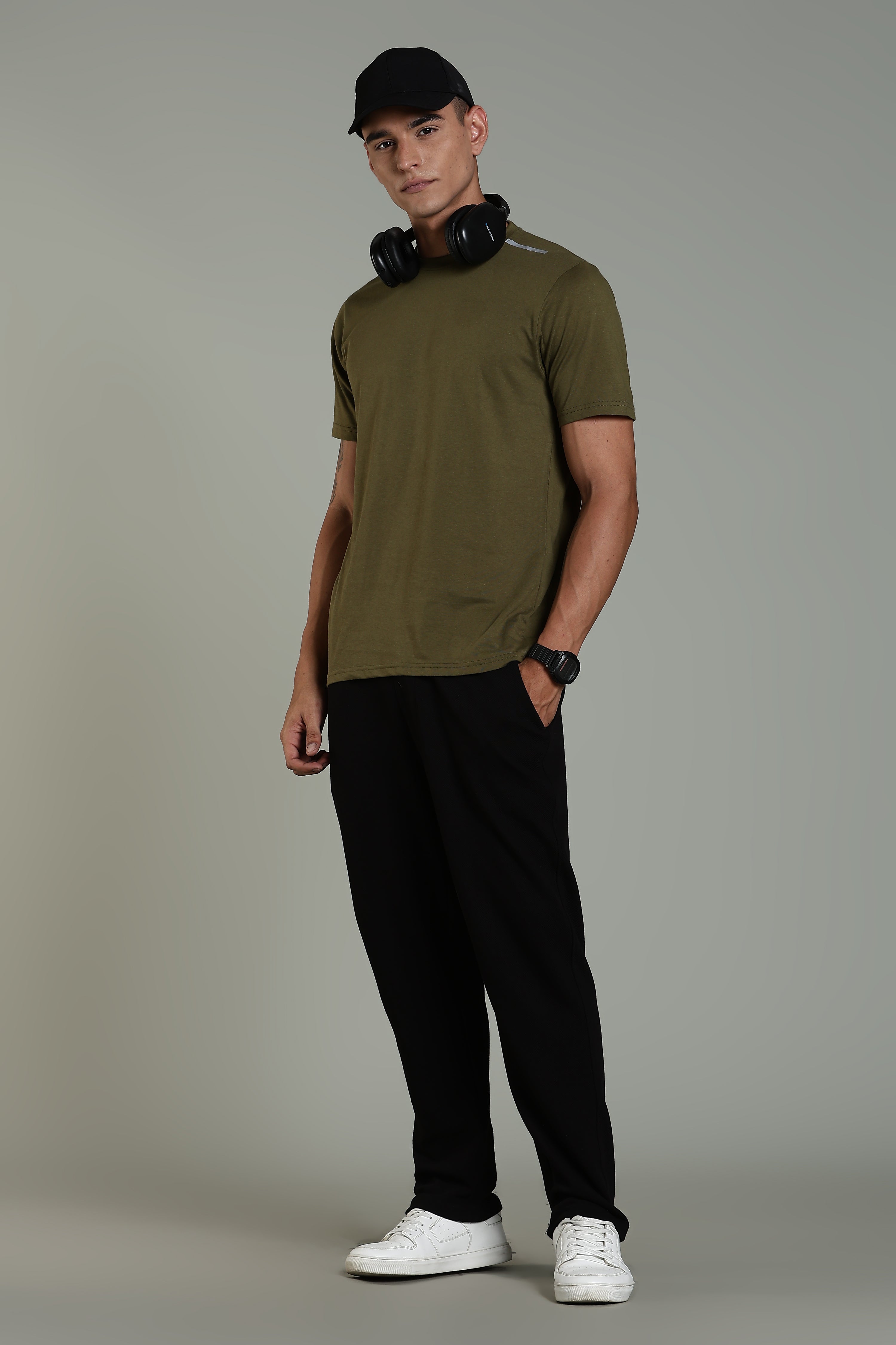 Men Olive Printed Cotton Regular T-Shirt