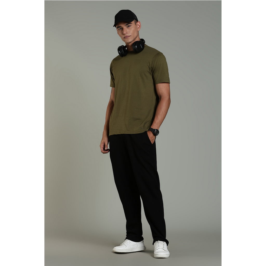 Men Olive Cotton Regular T-Shirt