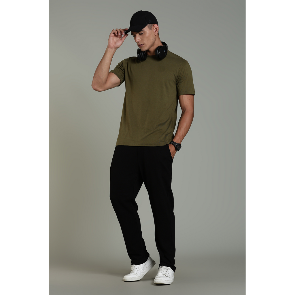 Men Olive Cotton Regular T-Shirt