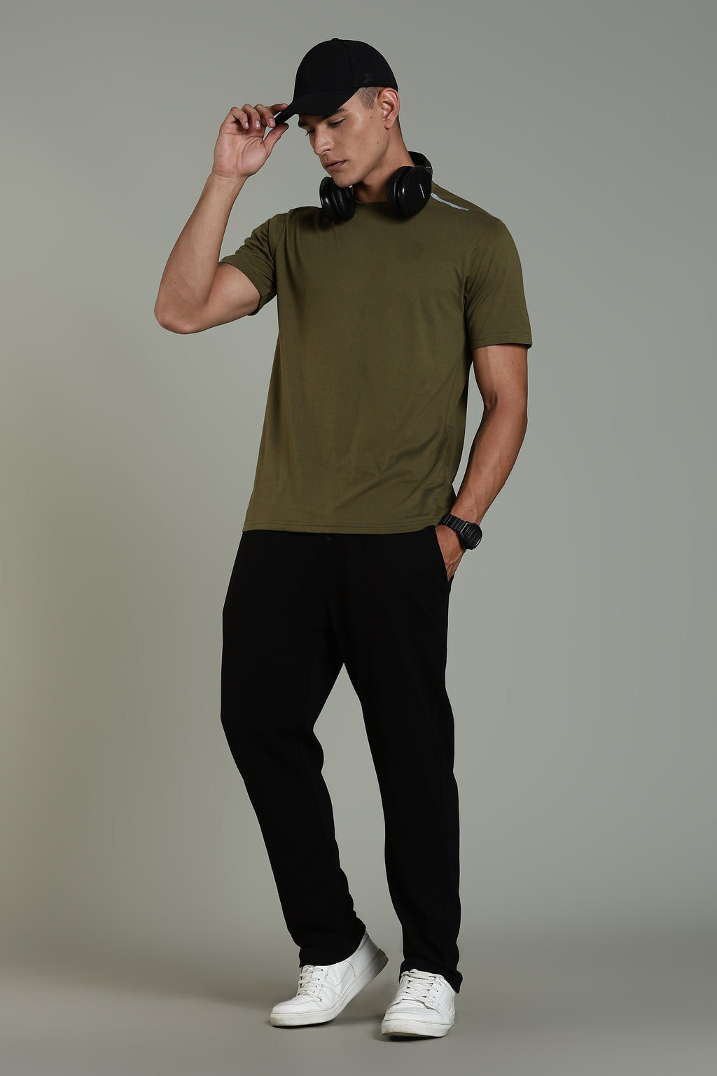 Men Olive Printed Cotton Regular T-Shirt