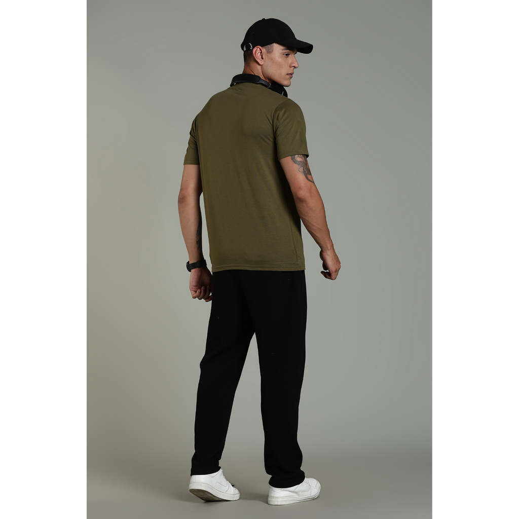Men Olive Cotton Regular T-Shirt