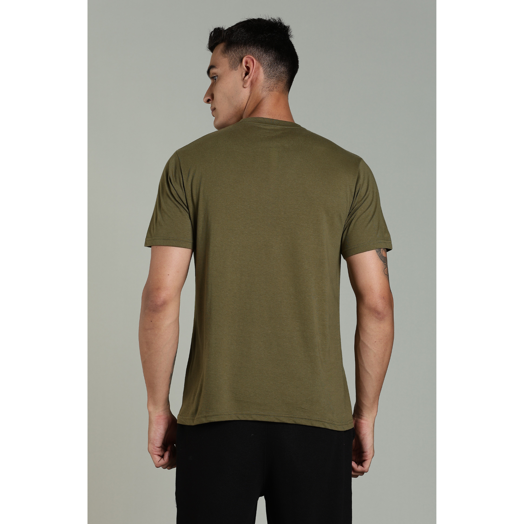 Men Olive Cotton Regular T-Shirt