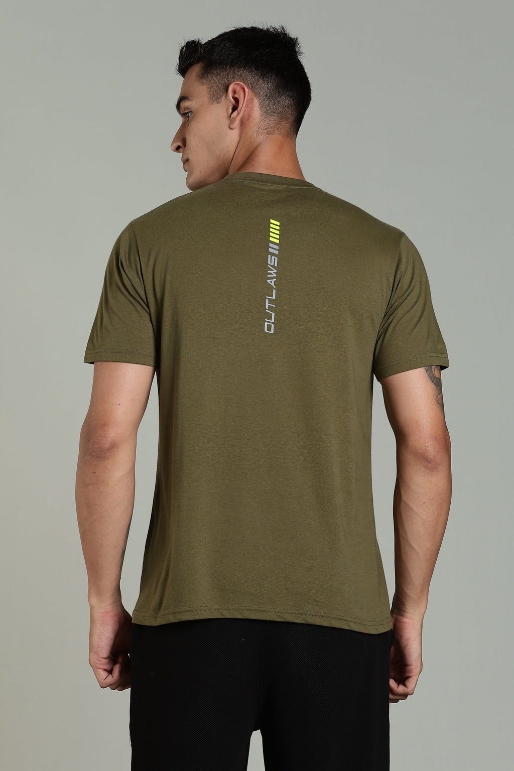 Men Olive Printed Cotton Regular T-Shirt
