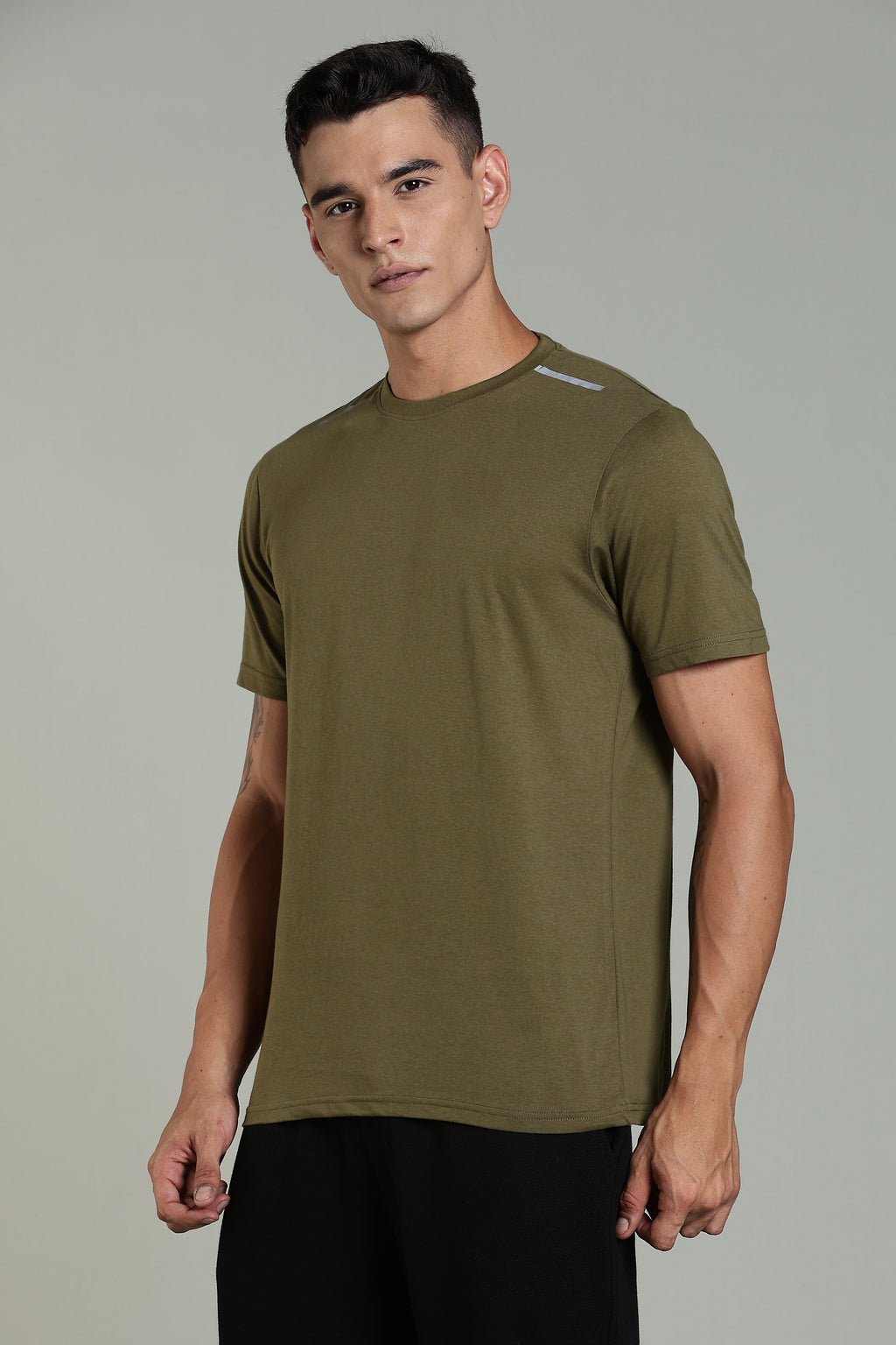 Men Olive Printed Cotton Regular T-Shirt