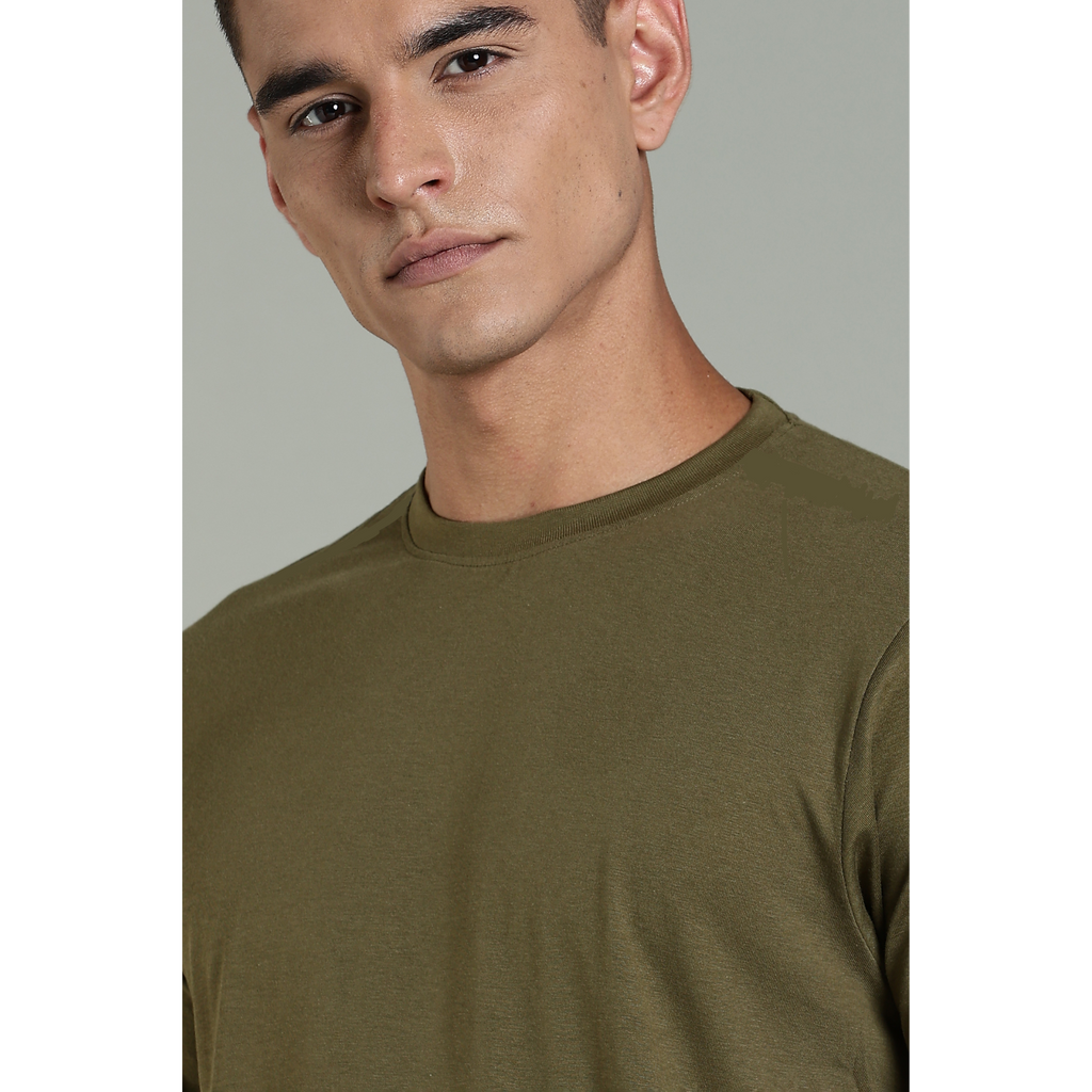 Men Olive Cotton Regular T-Shirt