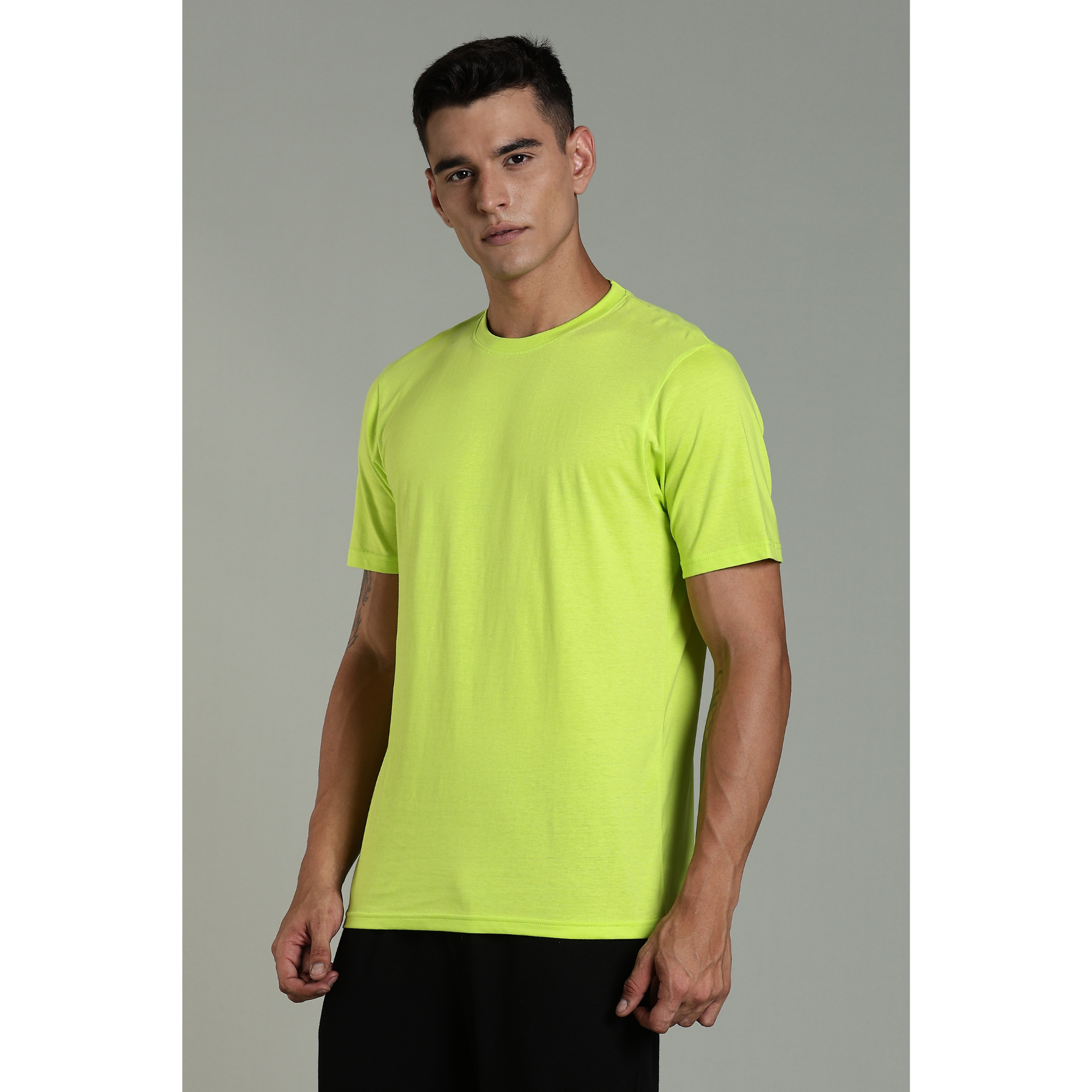 Men Fluorescent Green Cotton Regular T-Shirt