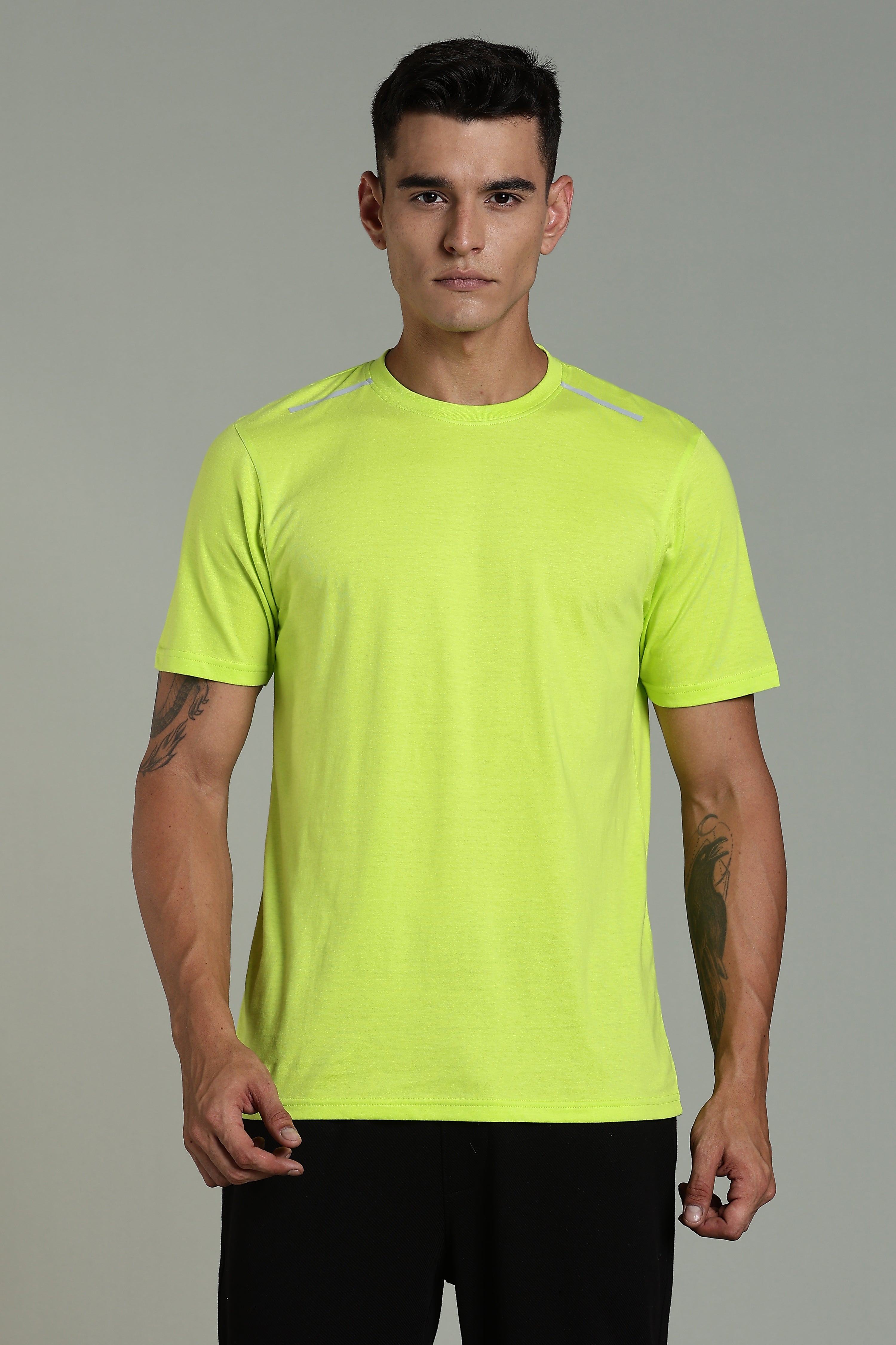 Men Fluorescent Green Cotton Regular T-Shirt