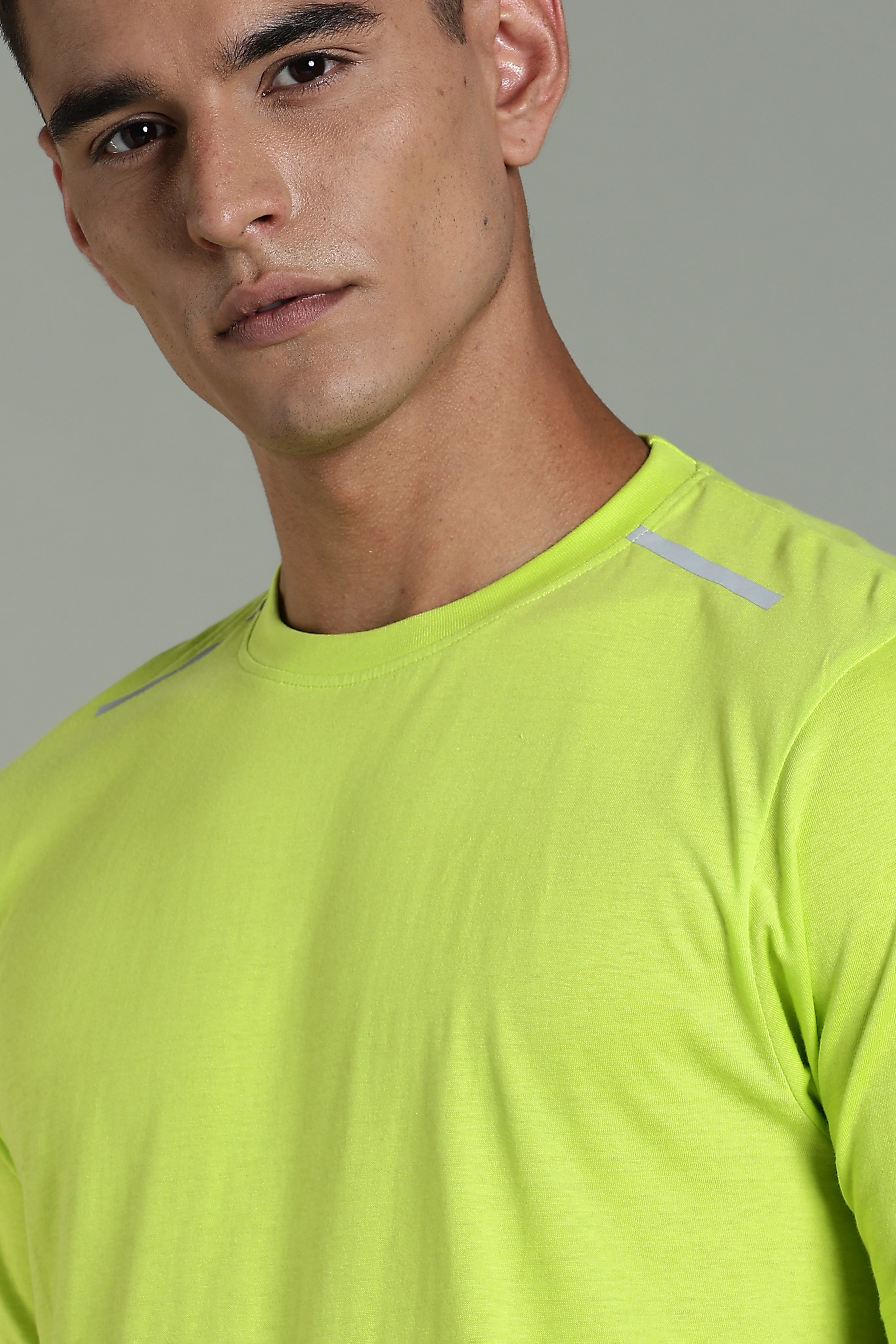 Men Fluorescent Green Cotton Regular T-Shirt