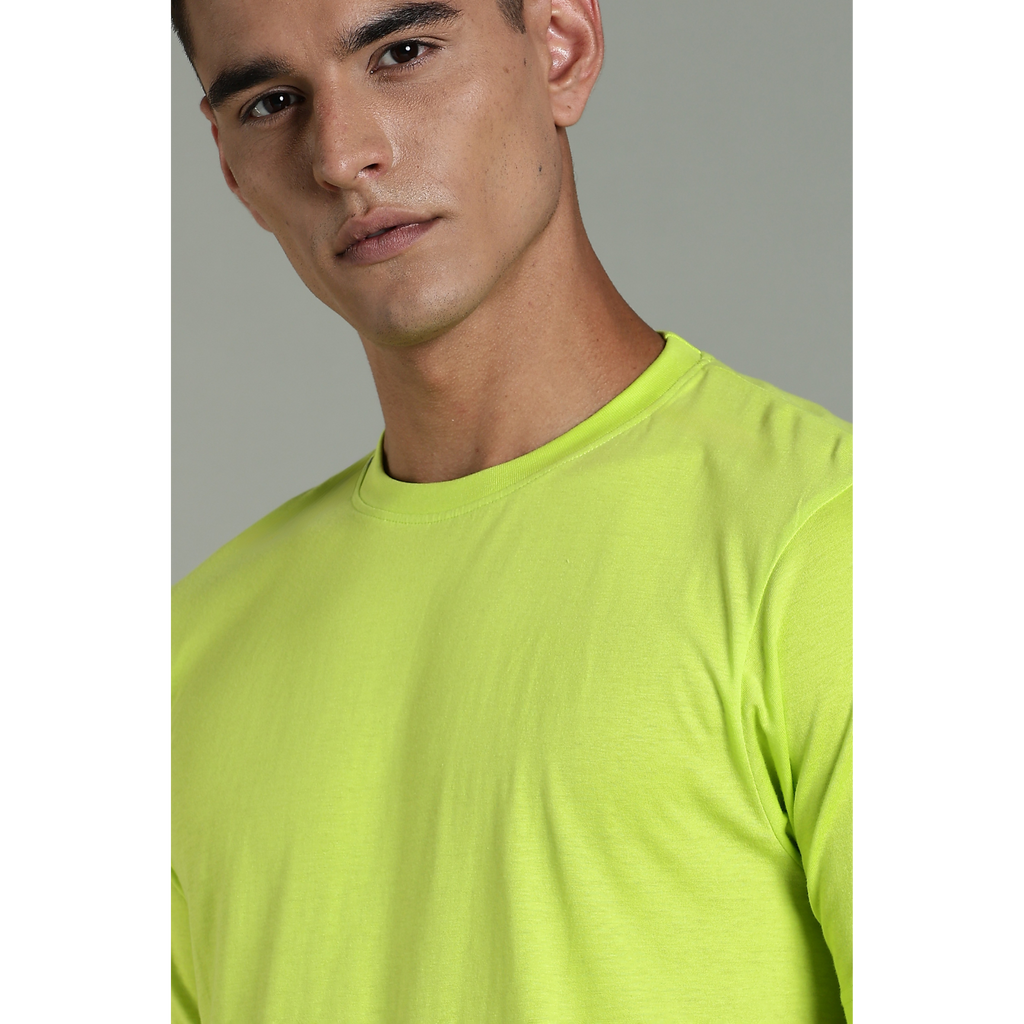 Men Fluorescent Green Cotton Regular T-Shirt