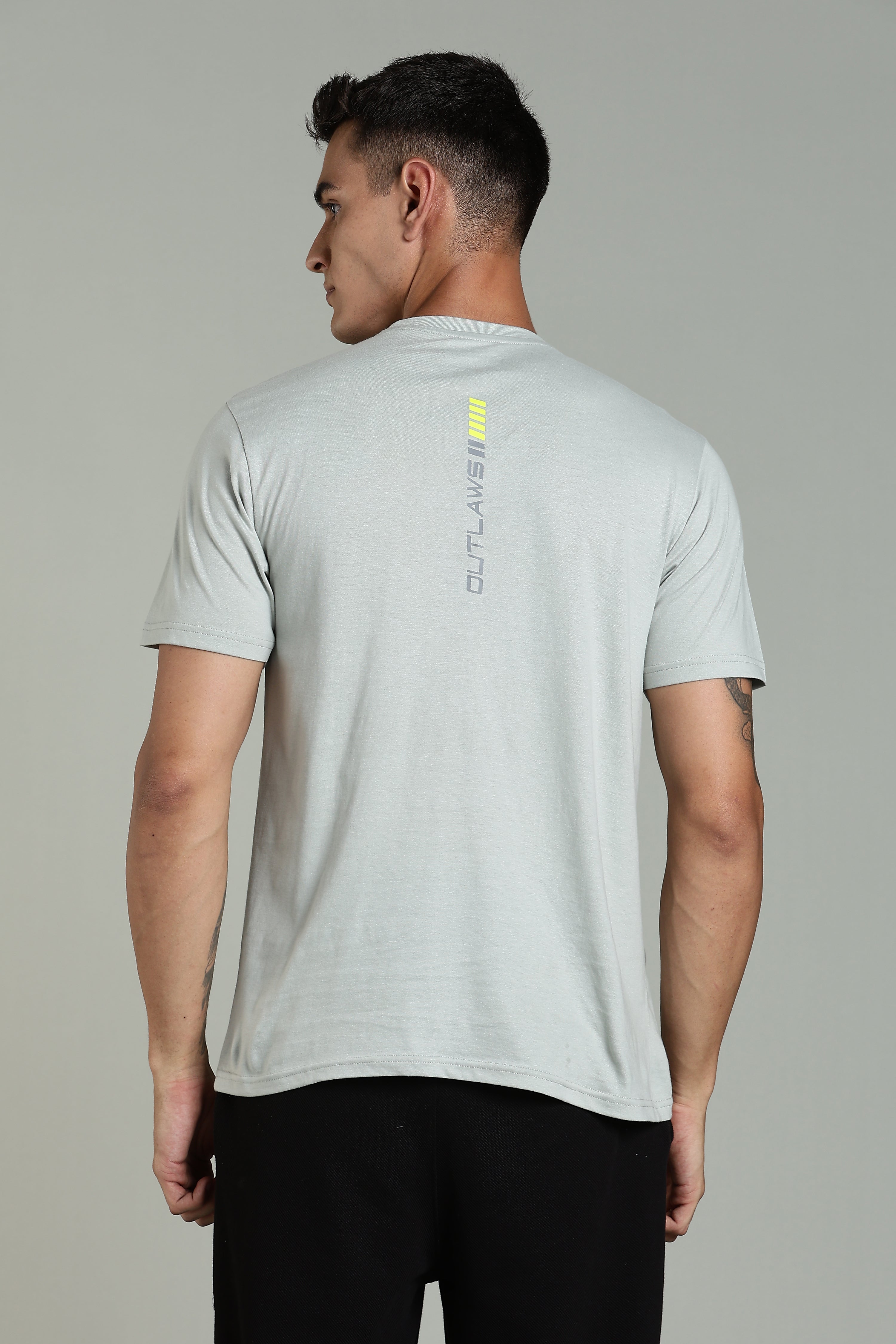 Men Grey Cotton Regular T-Shirt