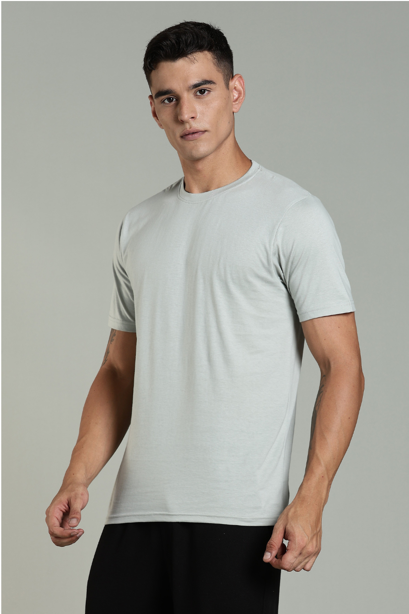 Men Grey Cotton Regular T-Shirt