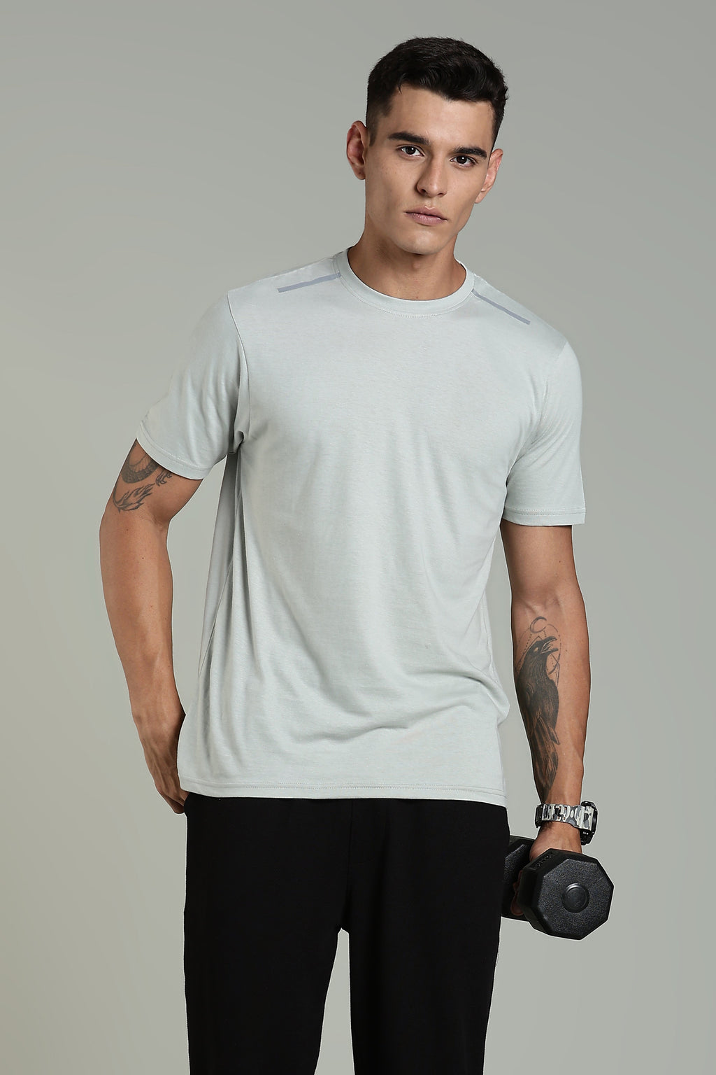 Men Grey Cotton Regular T-Shirt