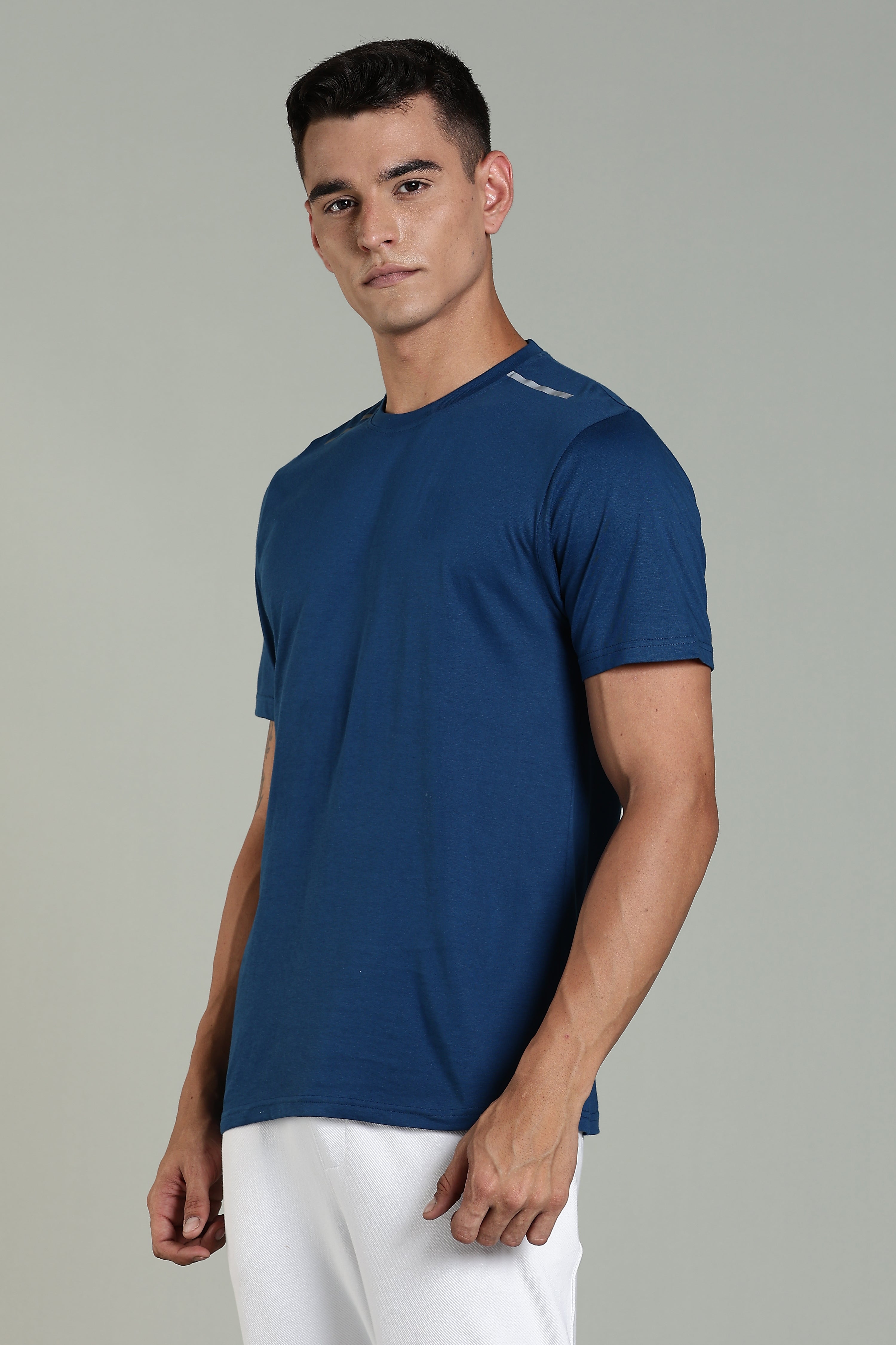 Men Blue Cotton Regular T-Shirt