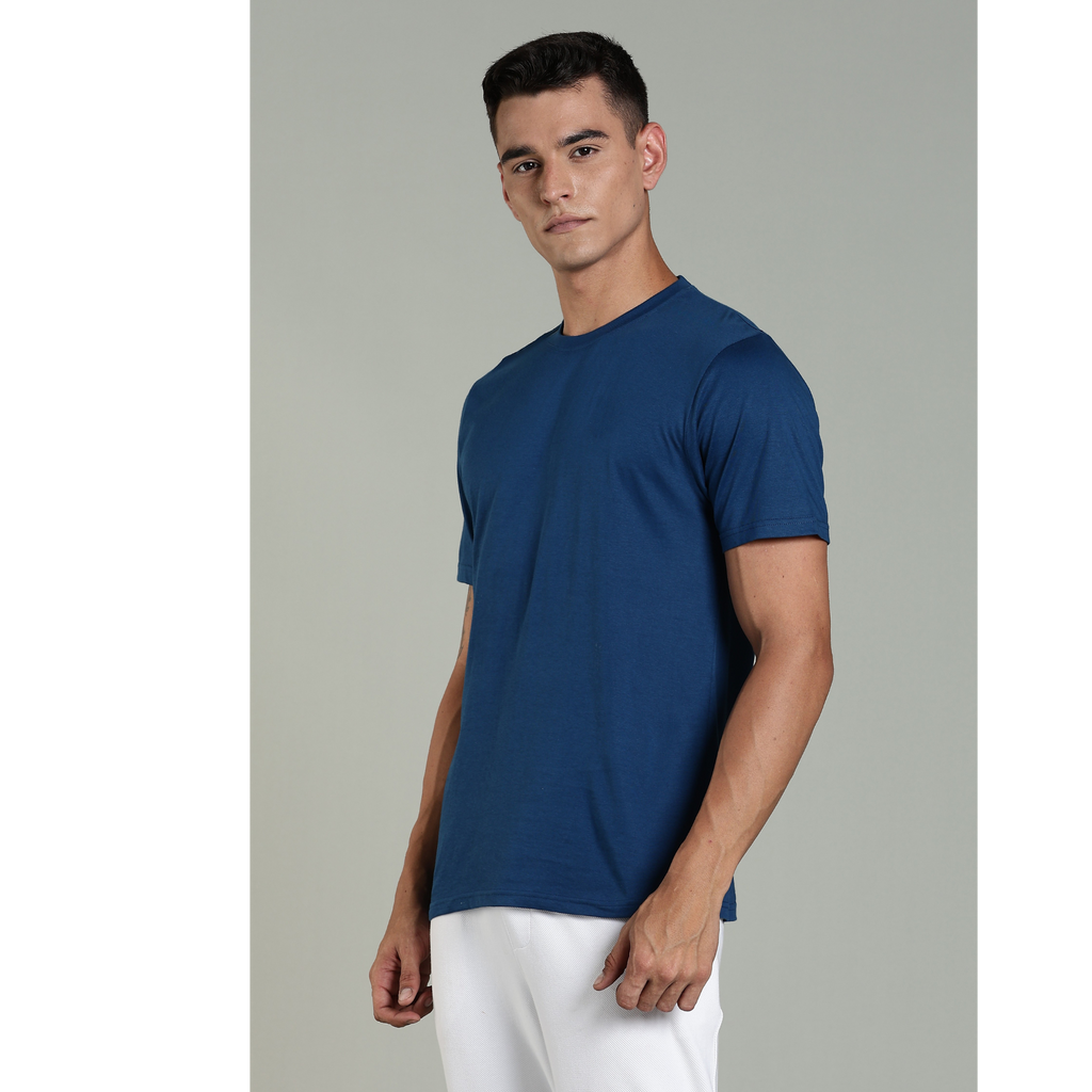 Men Blue Cotton Regular T-Shirt
