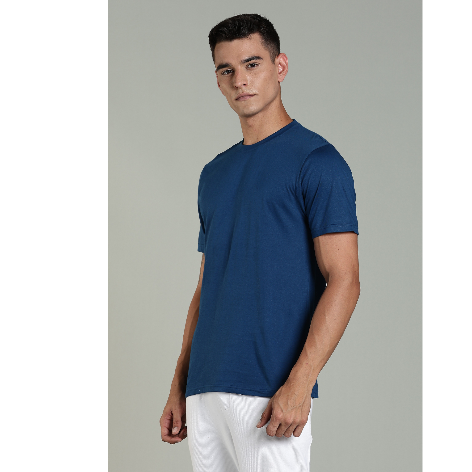 Men Blue Cotton Regular T-Shirt