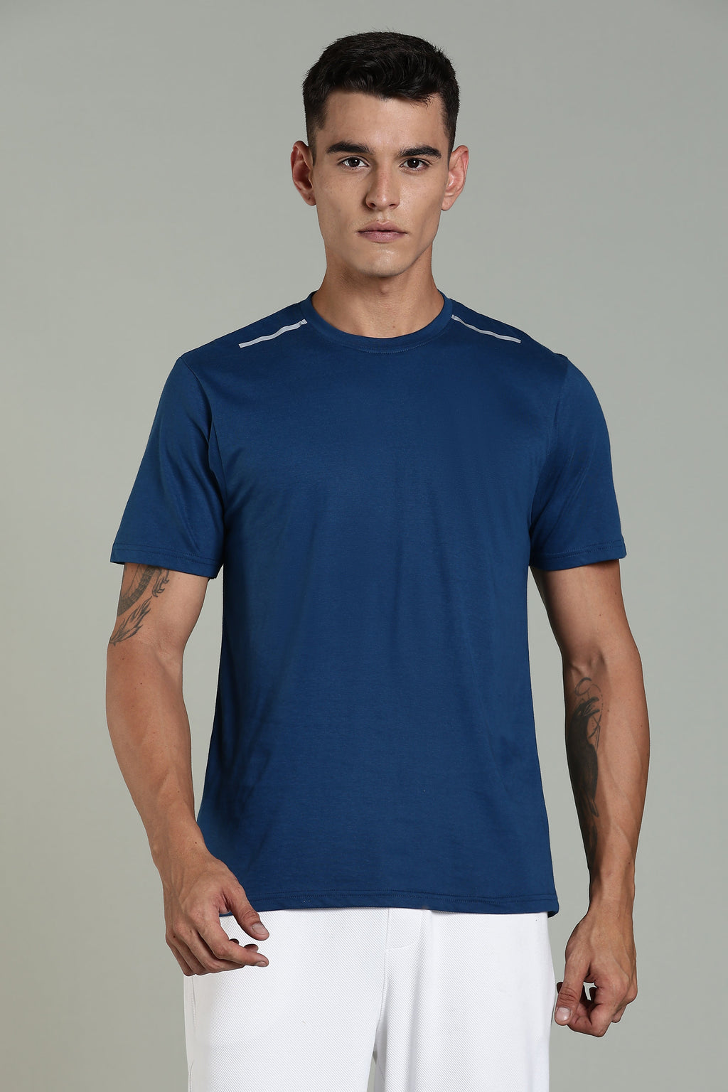 Men Blue Cotton Regular T-Shirt