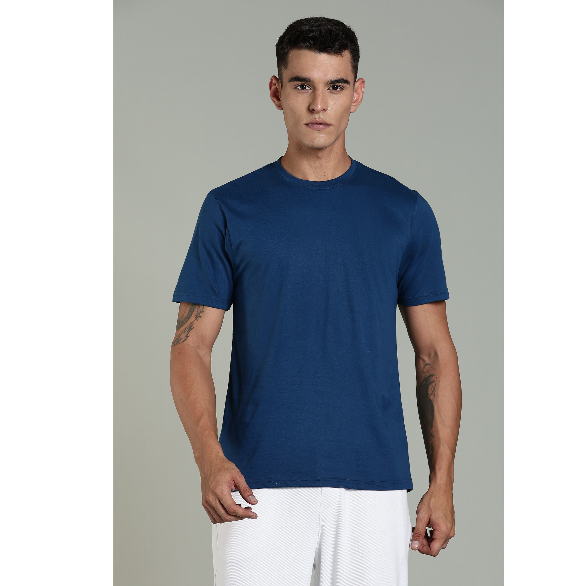 Men Blue Cotton Regular T-Shirt