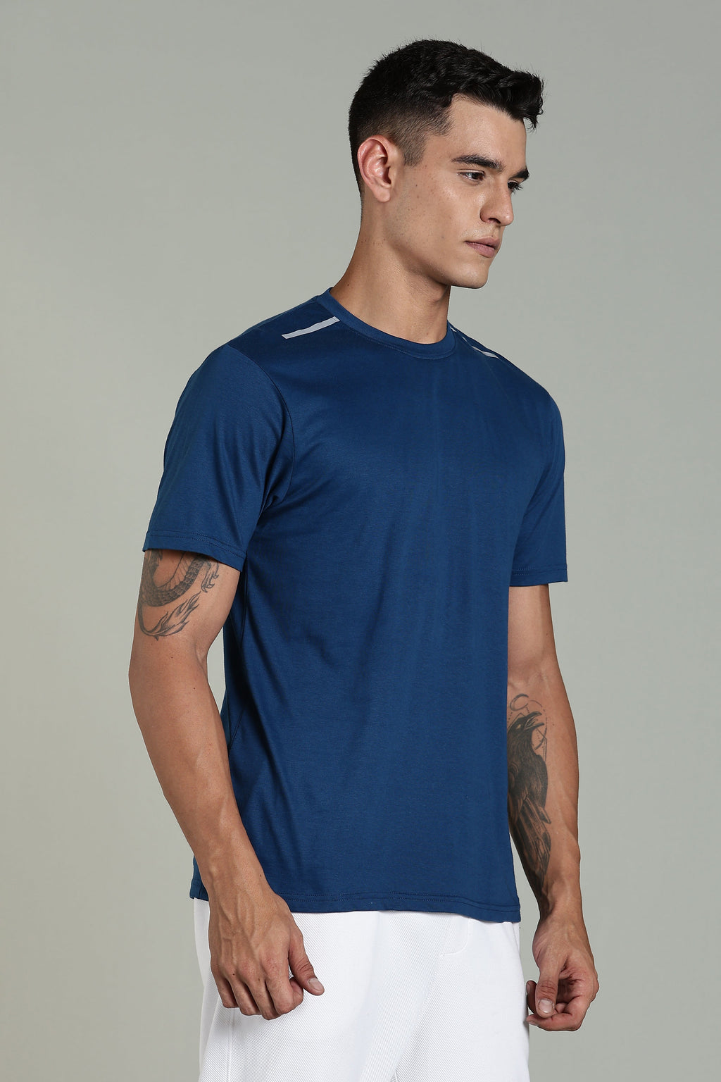 Men Blue Cotton Regular T-Shirt