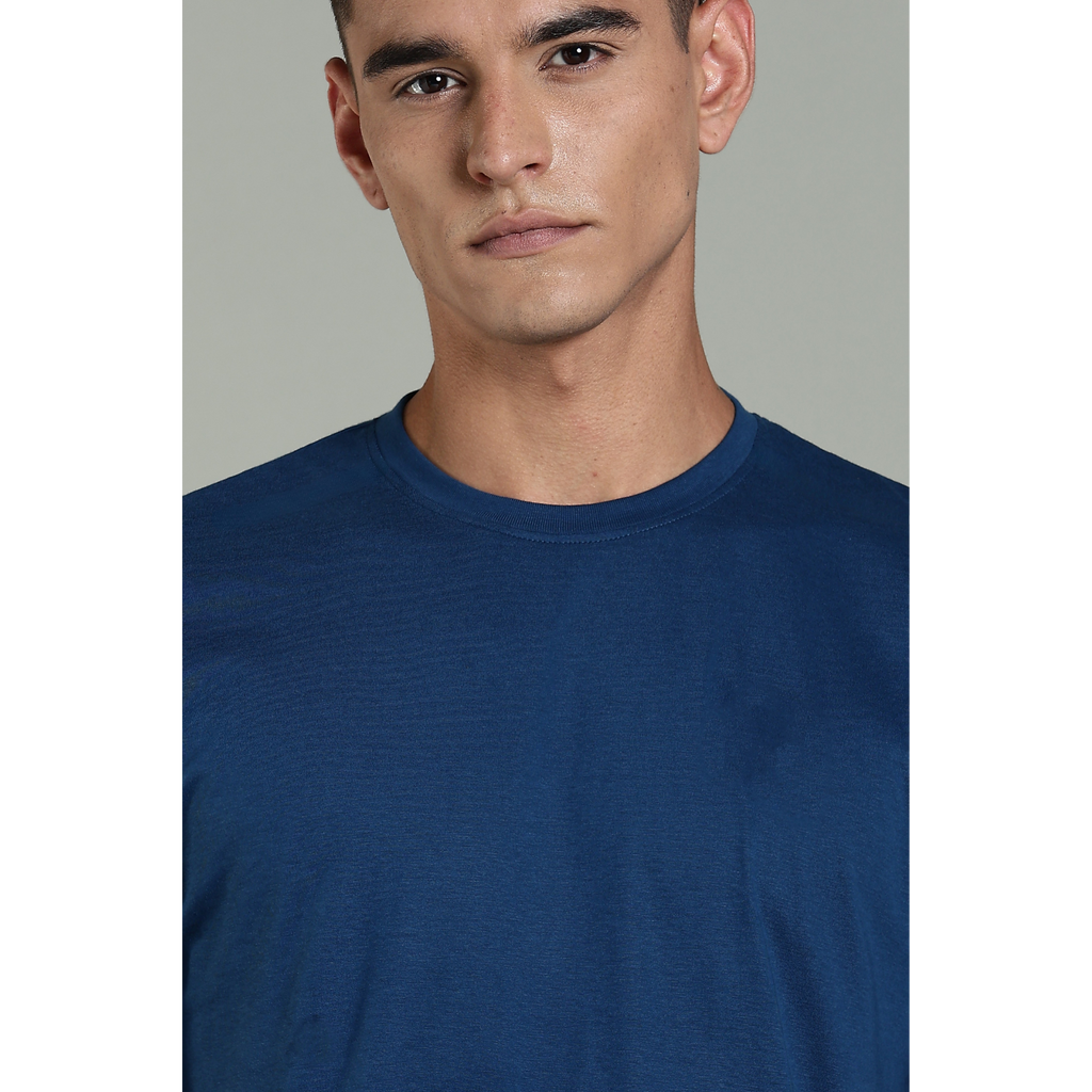 Men Blue Cotton Regular T-Shirt