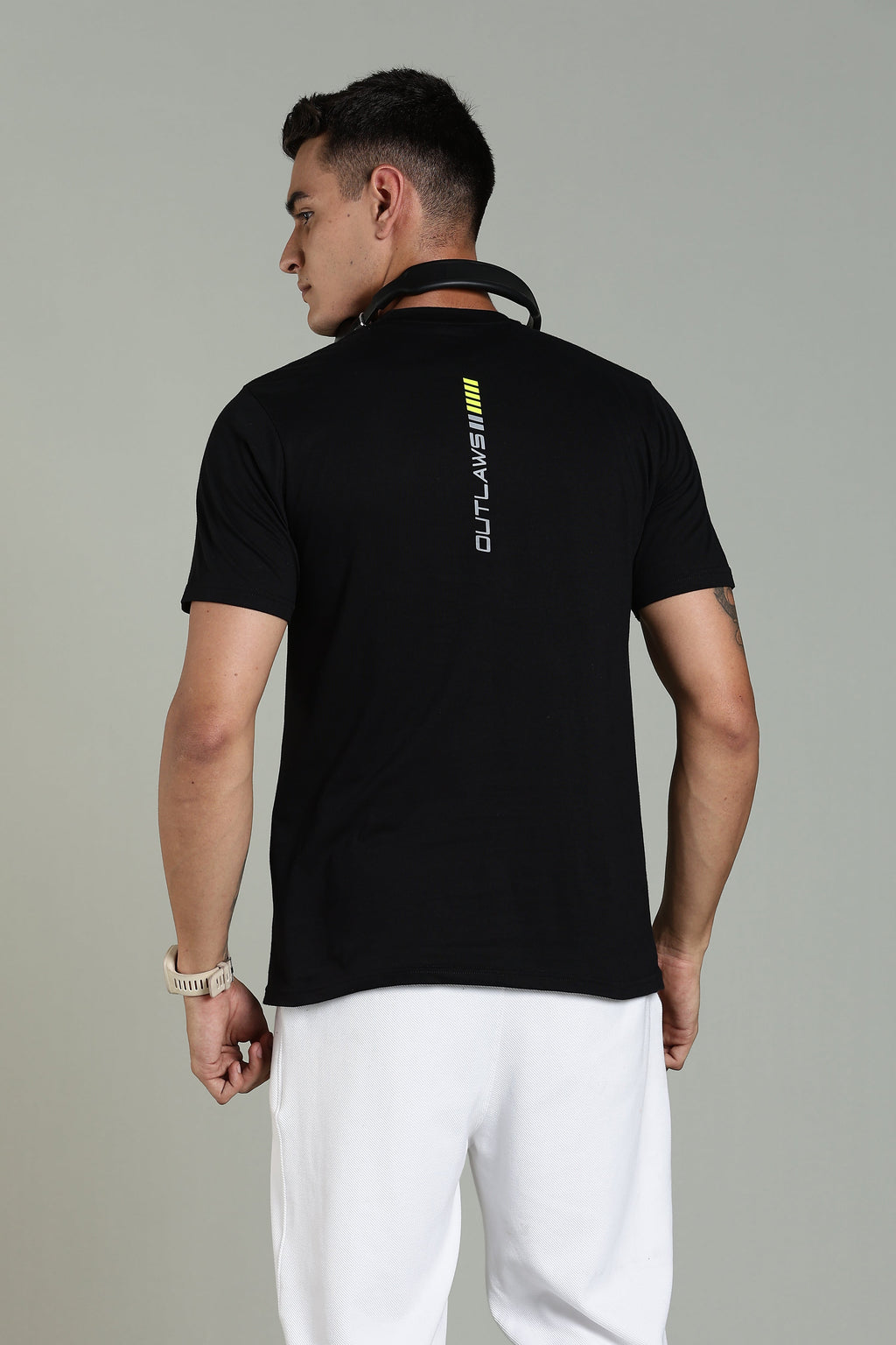 Men Black Cotton Regular T-Shirt
