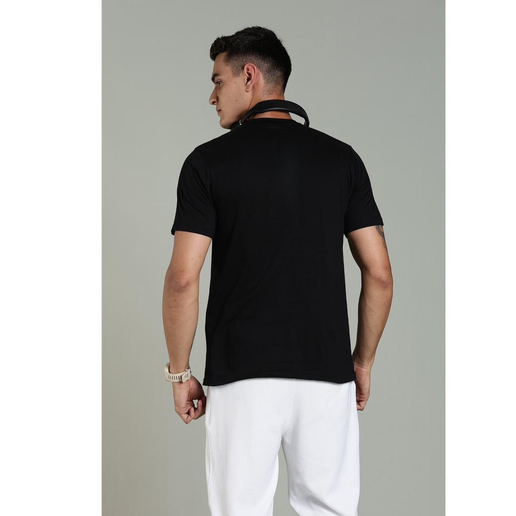 Men Black Cotton Regular T-Shirt