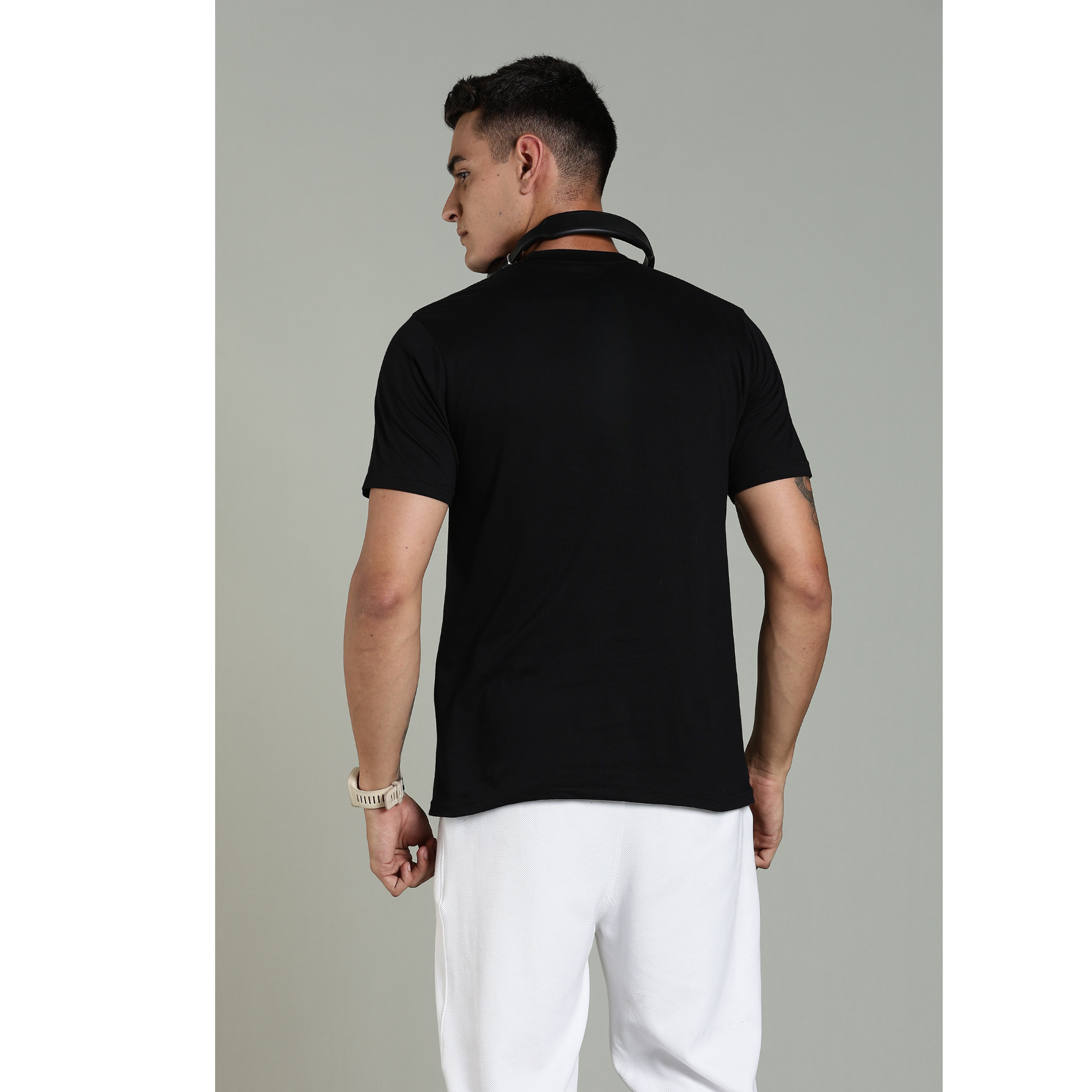 Men Black Cotton Regular T-Shirt