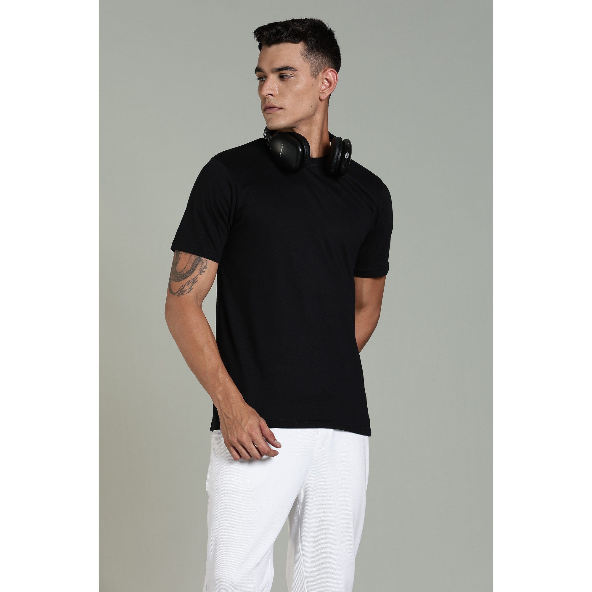 Men Black Cotton Regular T-Shirt