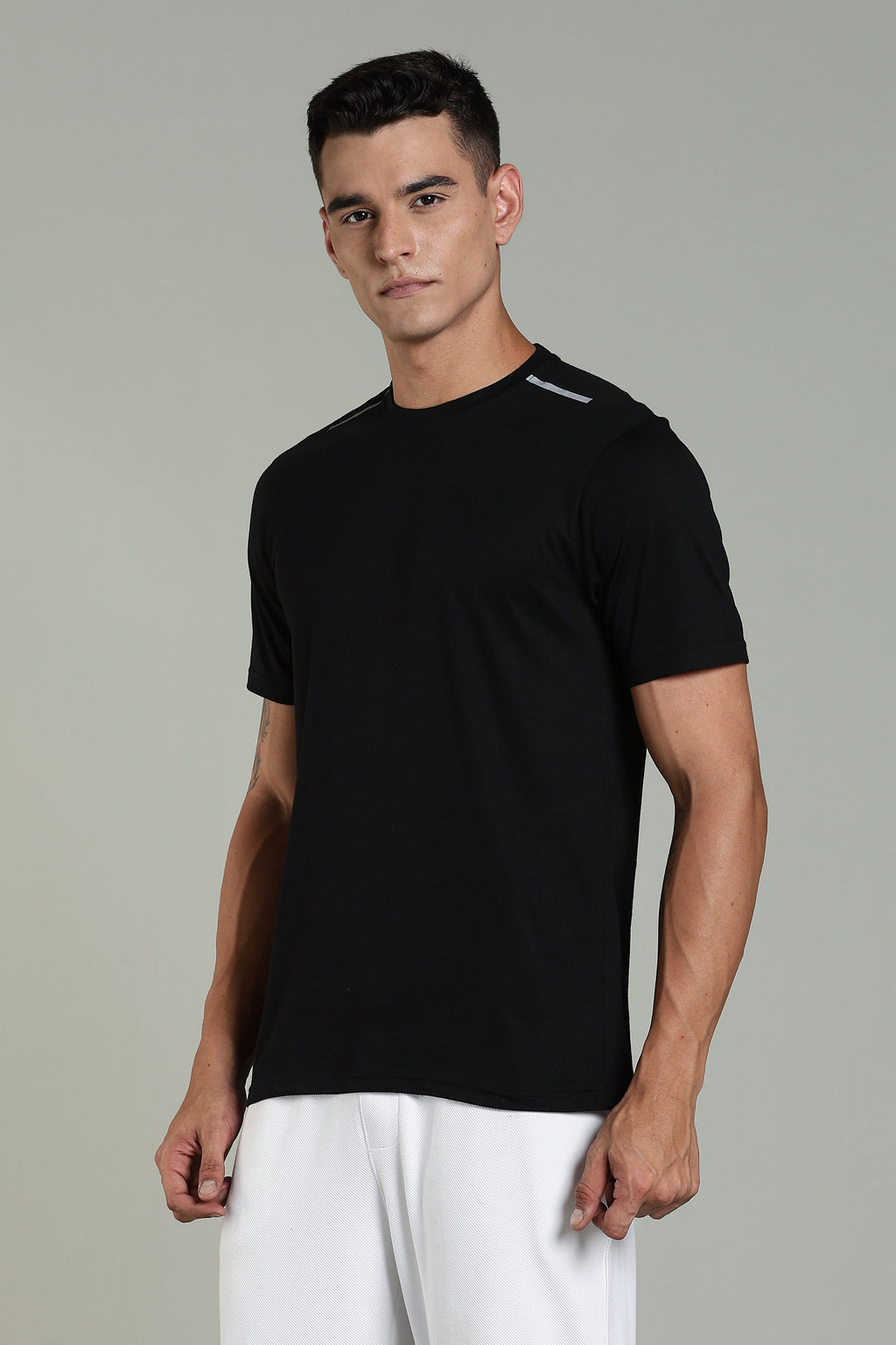 Men Black Cotton Regular T-Shirt