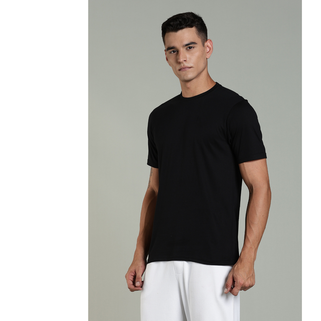 Men Black Cotton Regular T-Shirt