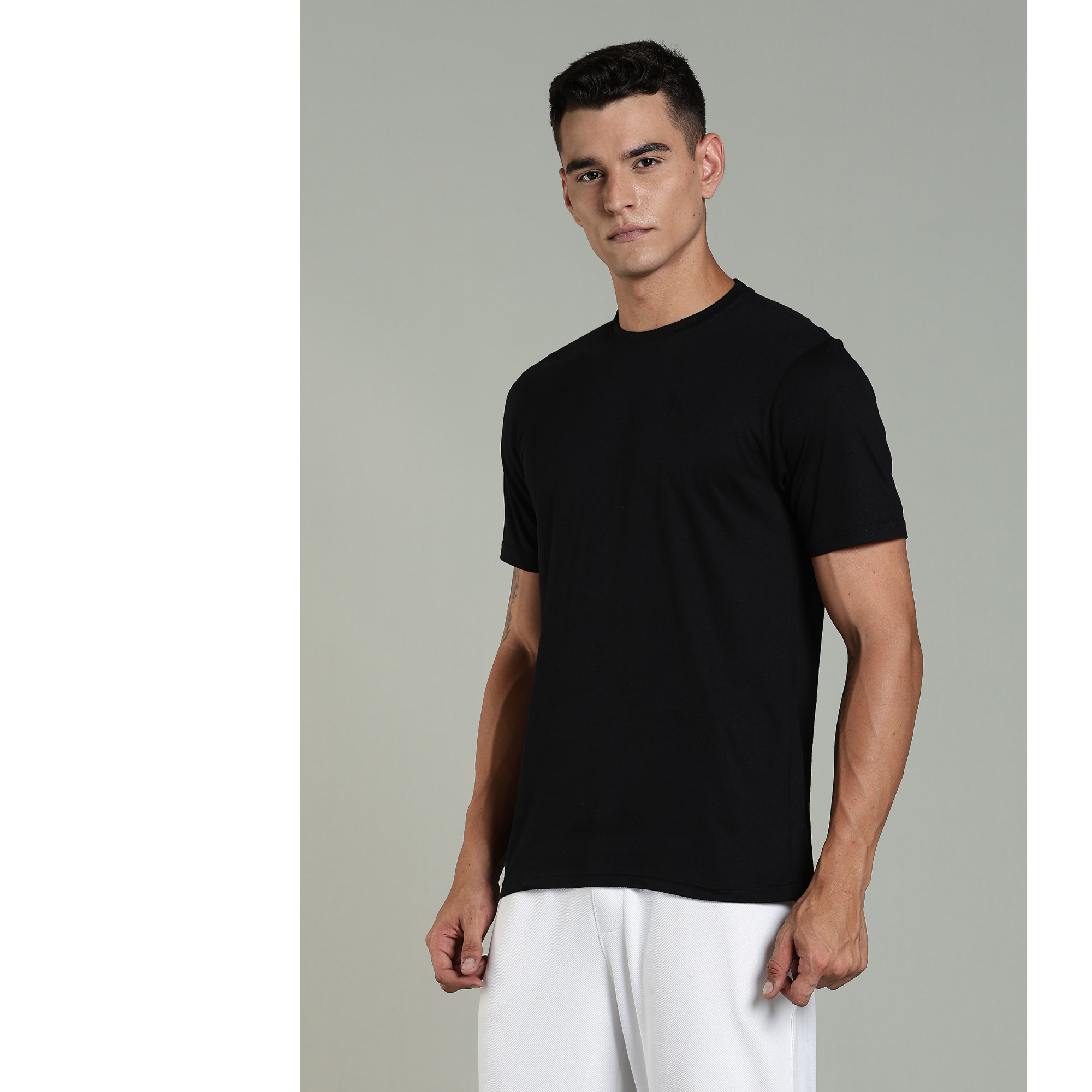 Men Black Cotton Regular T-Shirt
