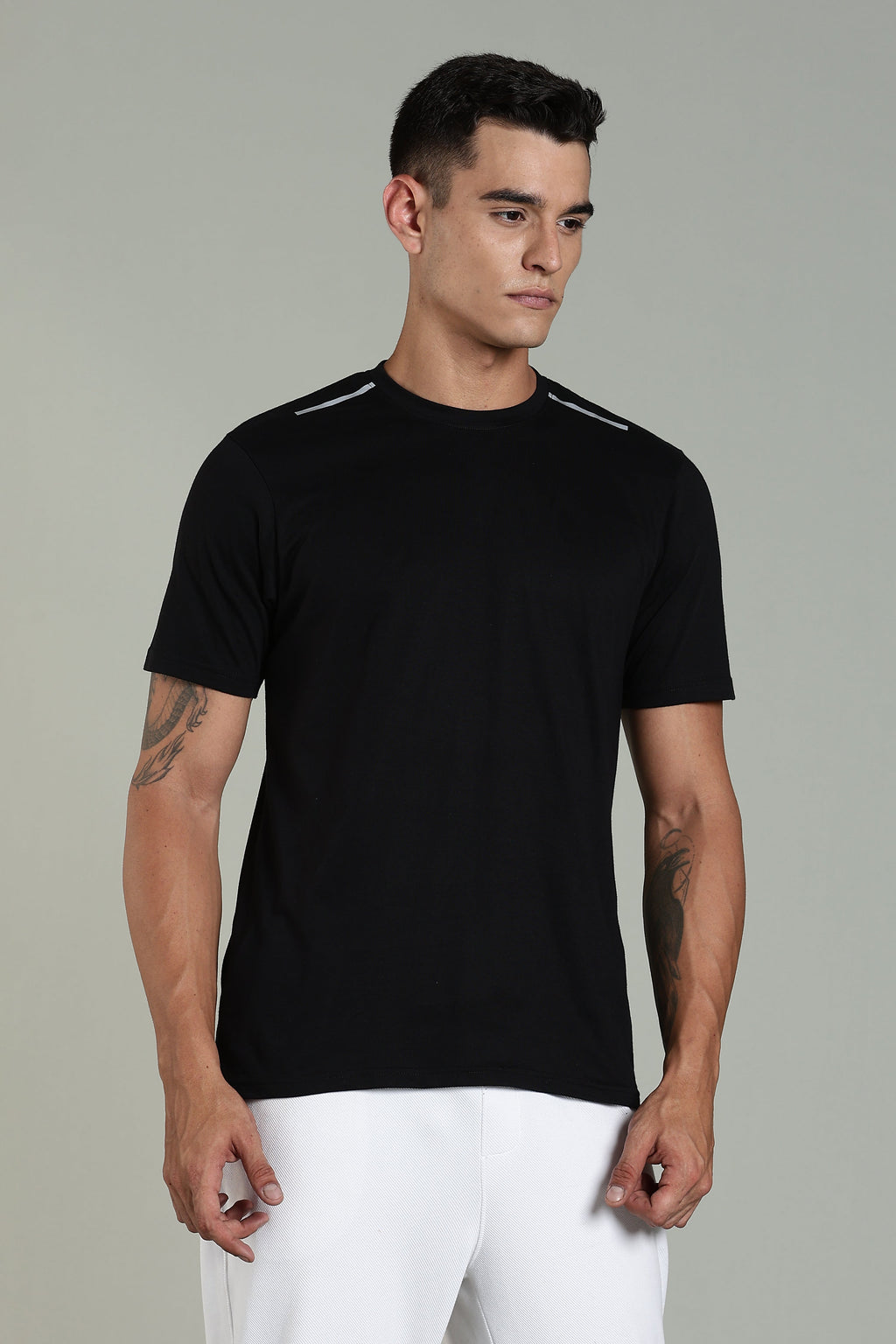 Men Black Cotton Regular T-Shirt