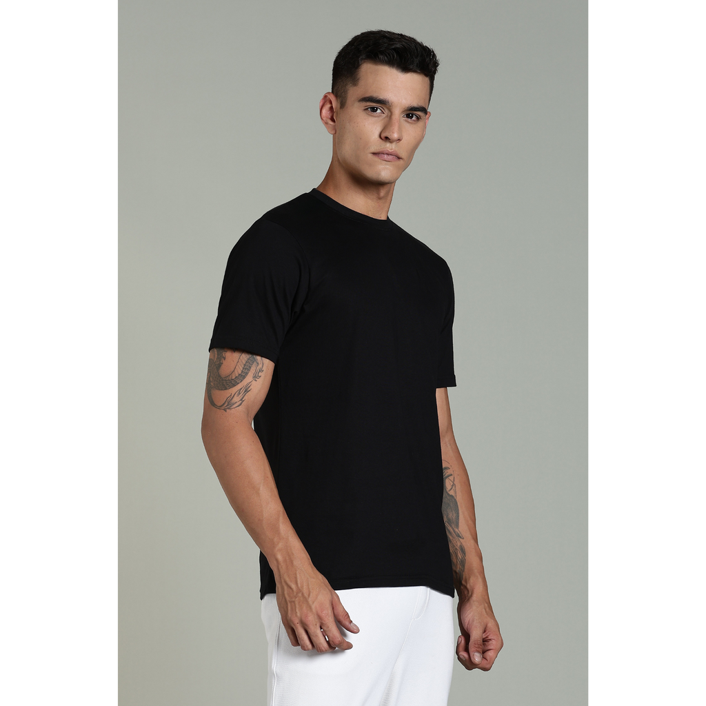 Men Black Cotton Regular T-Shirt
