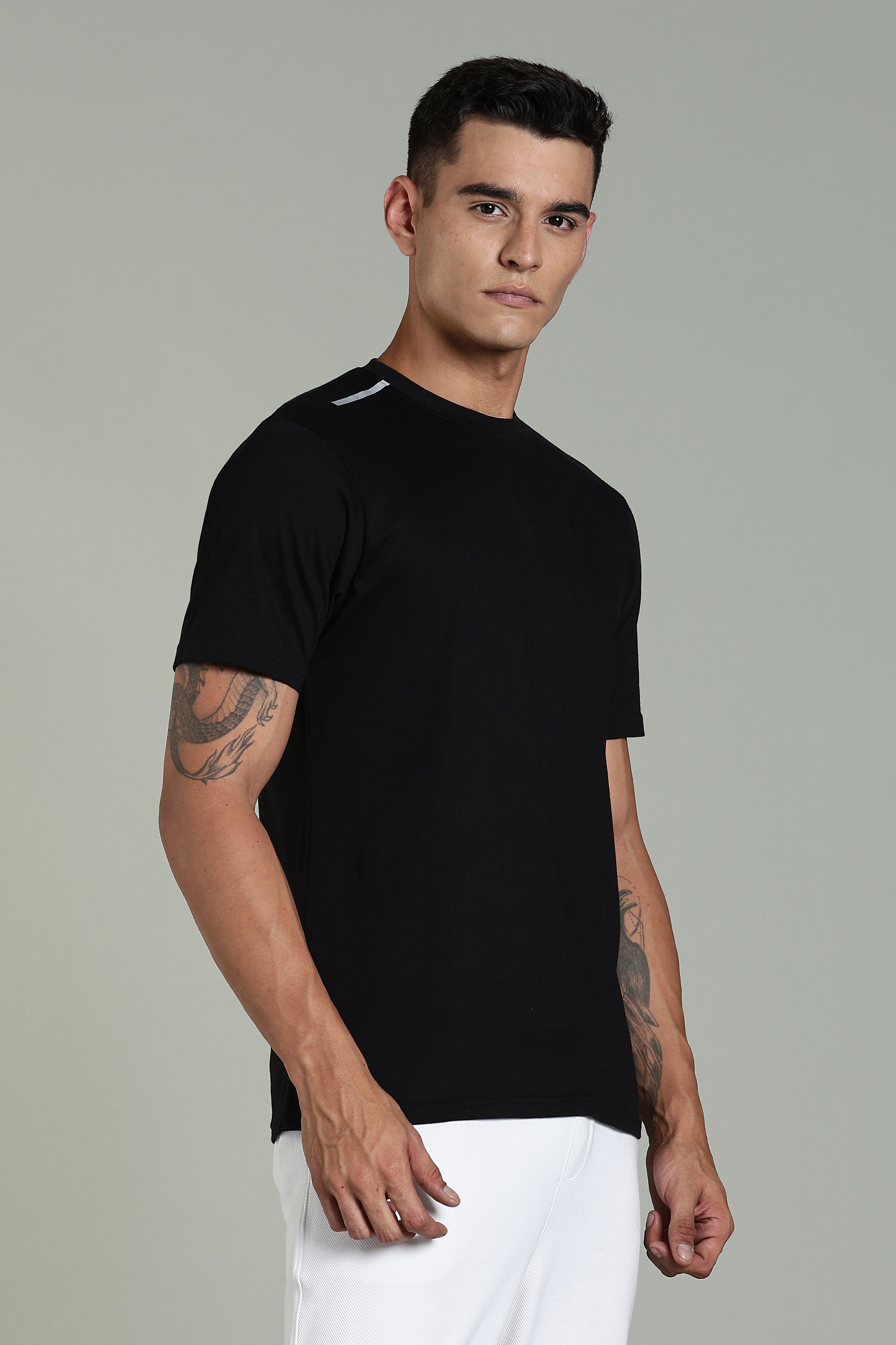 Men Black Cotton Regular T-Shirt