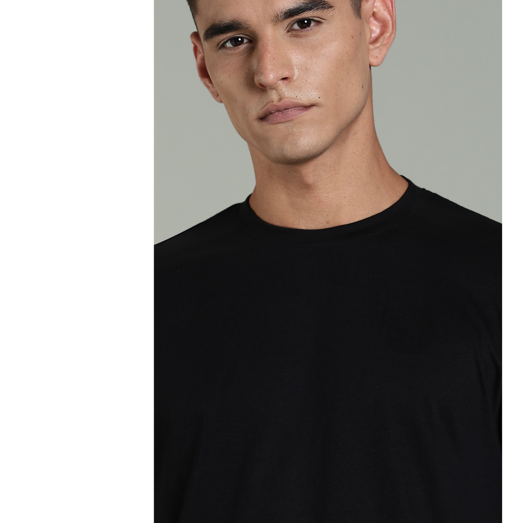 Men Black Cotton Regular T-Shirt