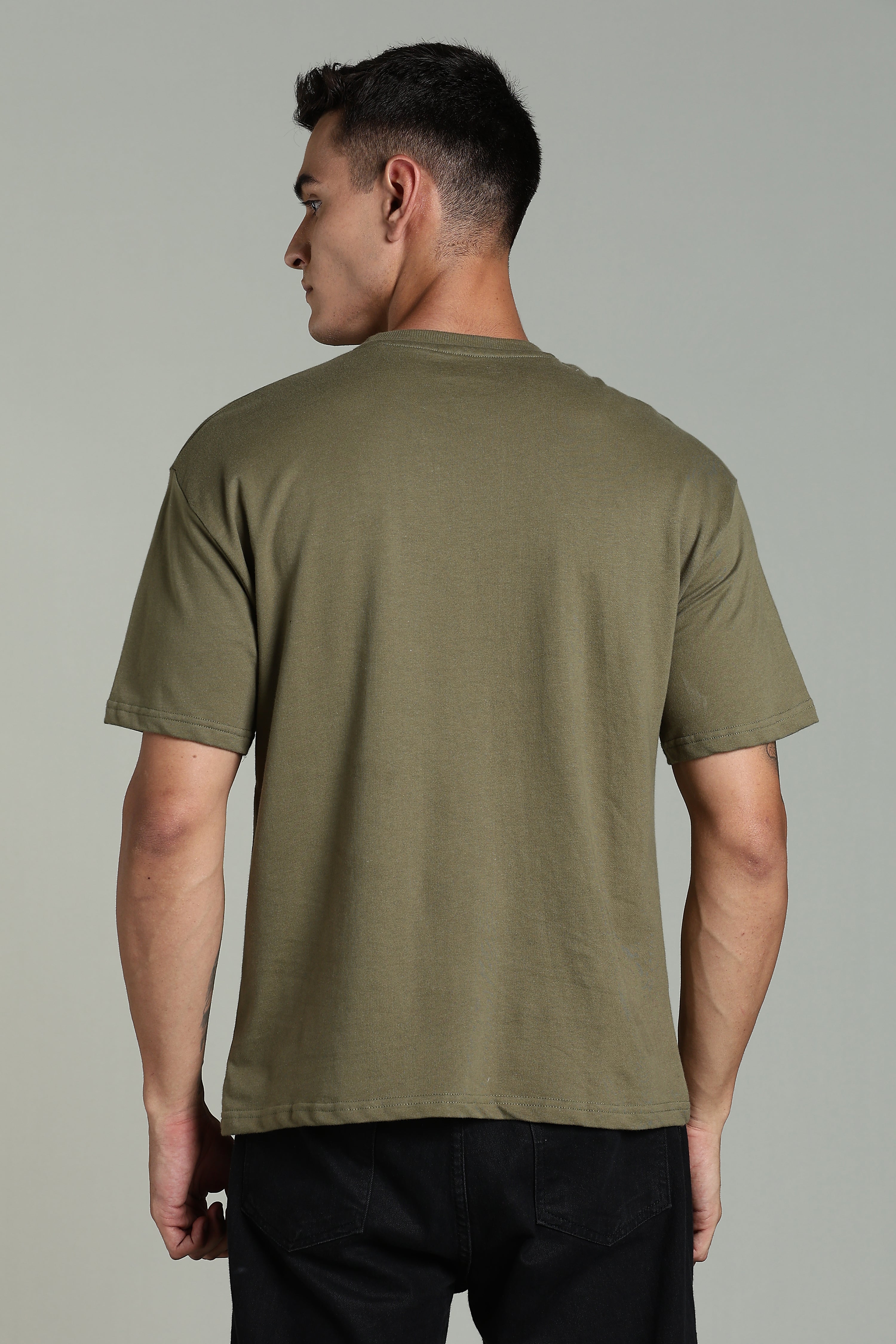 Men Olive Cotton Oversized T-Shirt