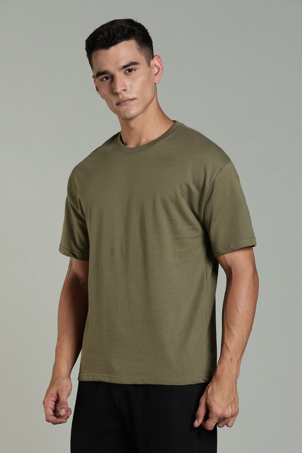 Men Olive Cotton Oversized T-Shirt